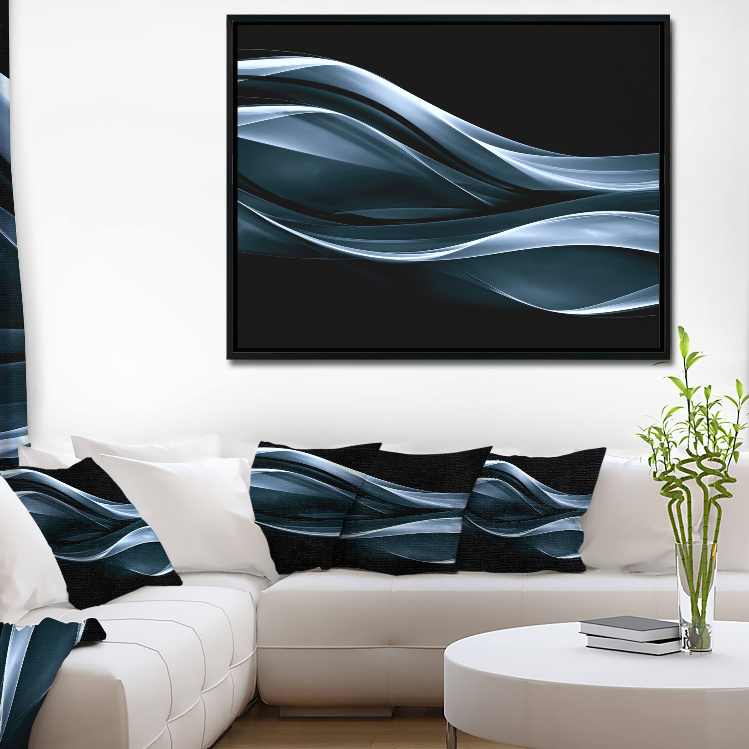 Designart - Fractal Lines Blue in Black