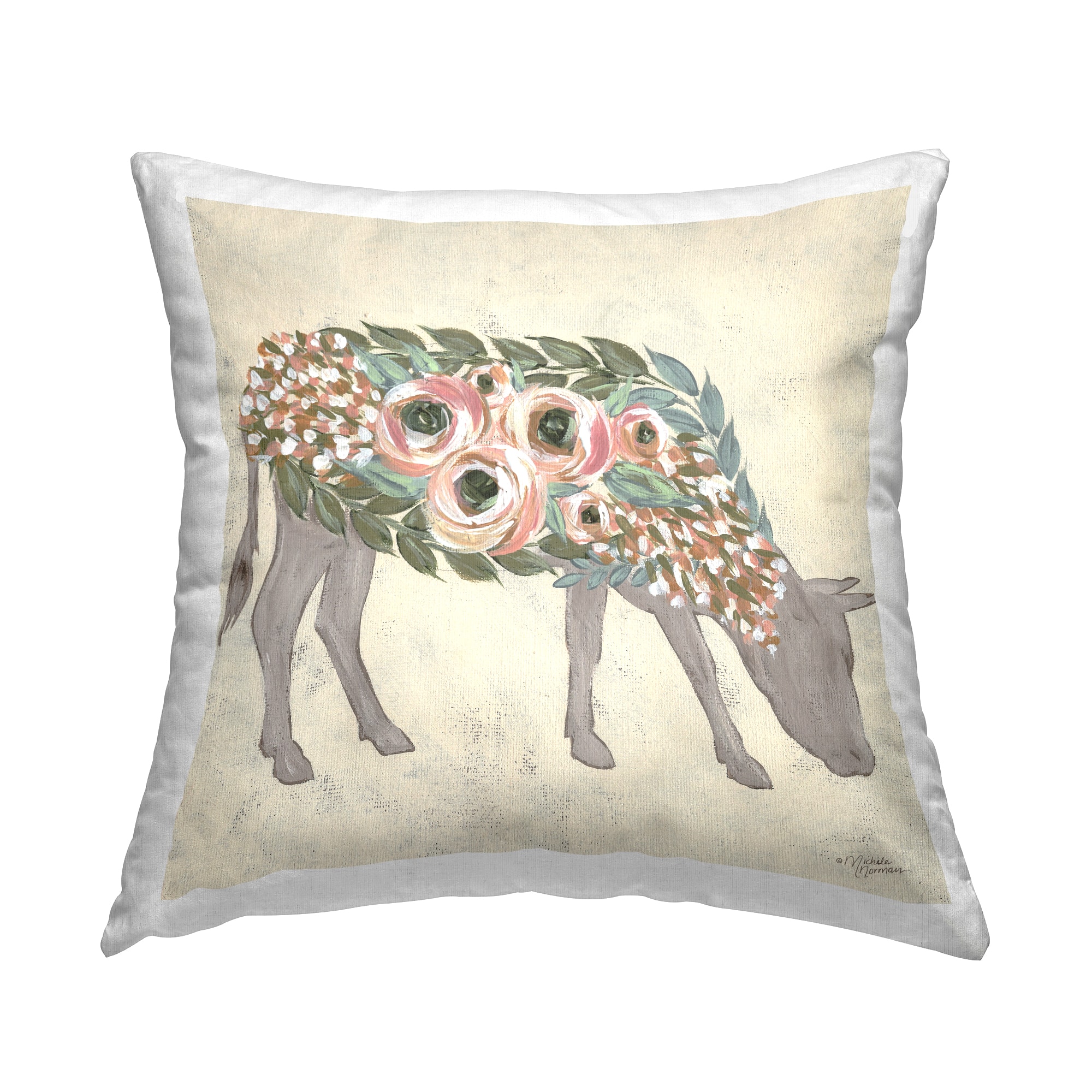 Stupell Industries Rustic Horse Pink Green Floral Body Throw Pillow 18" x 18"