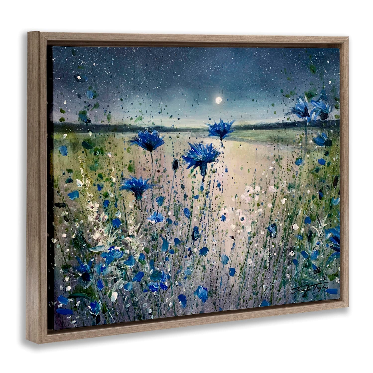 Stupell Industries Moon over Blooming Flowers Floater Framed Art
