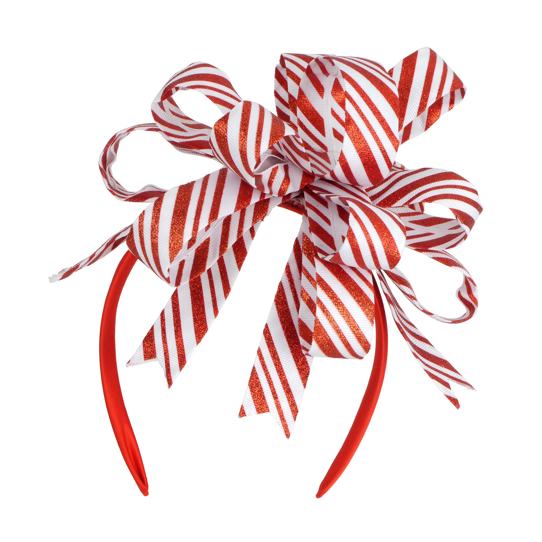 Christmas Red &#x26; White Glitter Stripes Bow Headband by Celebrate It&#x2122;