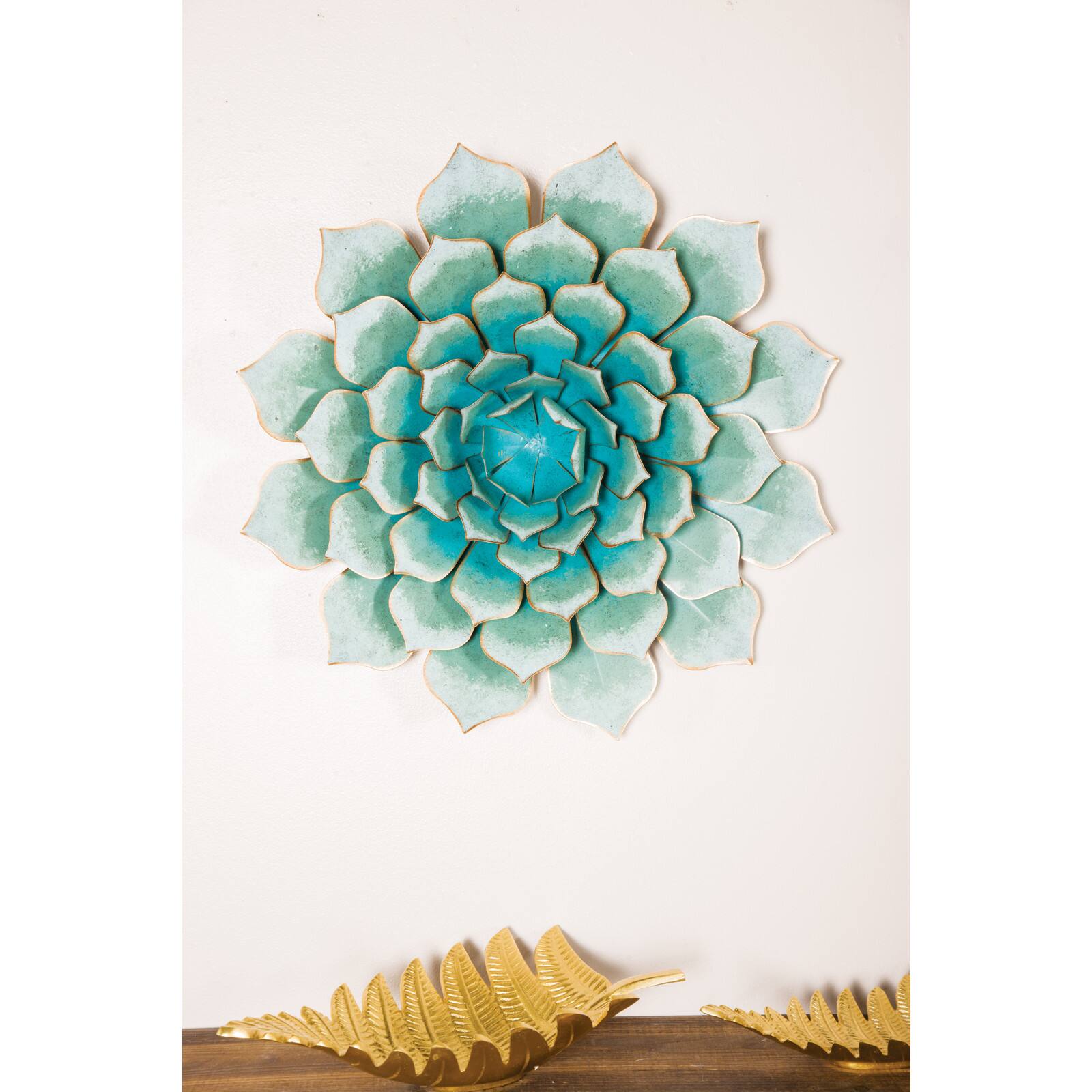 Turquoise Iron Succulent Traditional Wall Décor