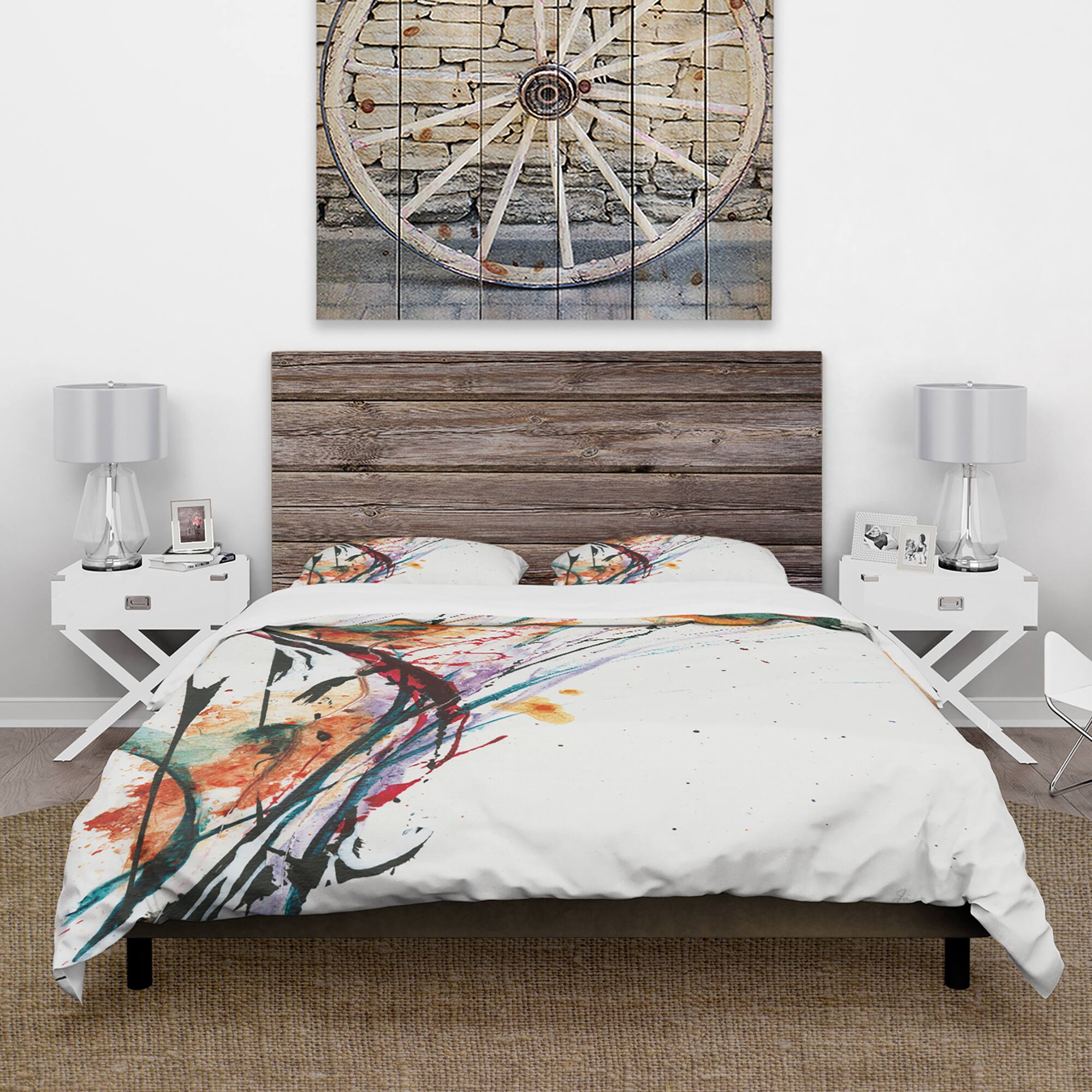 Designart &#x27;Abstract Orange Flowers&#x27; Cottage Bedding Set - Duvet Cover &#x26; Shams