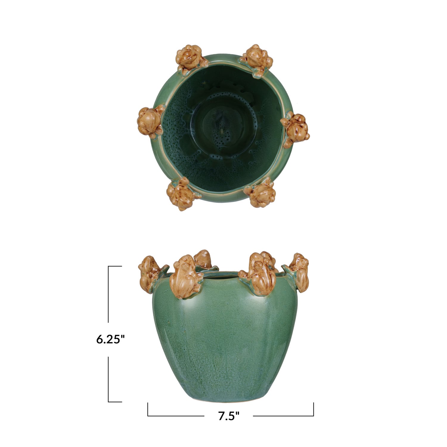 Hello Honey&#xAE; 7.5&#x22; Green &#x26; Yellow Reactive Glaze Stoneware Planter with Frogs on Rim