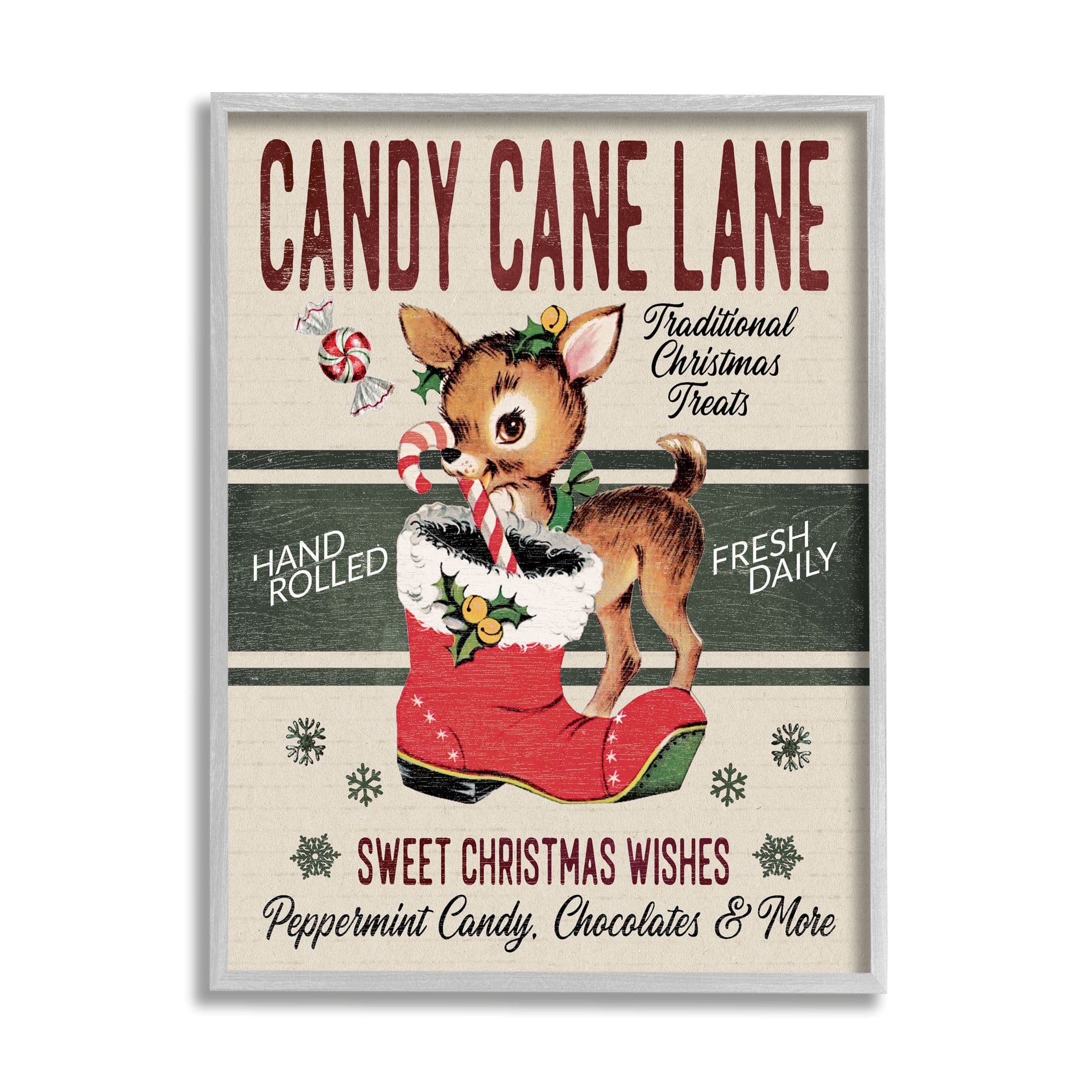Stupell Industries Candy Cane Lane Vintage Reindeer Boot Framed Giclee Art