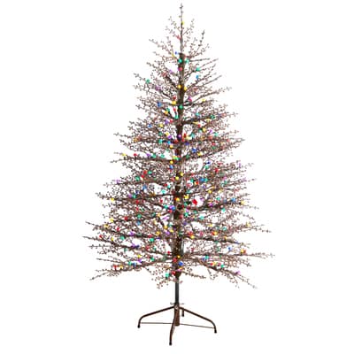 6ft. Pre-Lit Frosted Berry Twig Artificial Christmas Tree, Multicolor ...