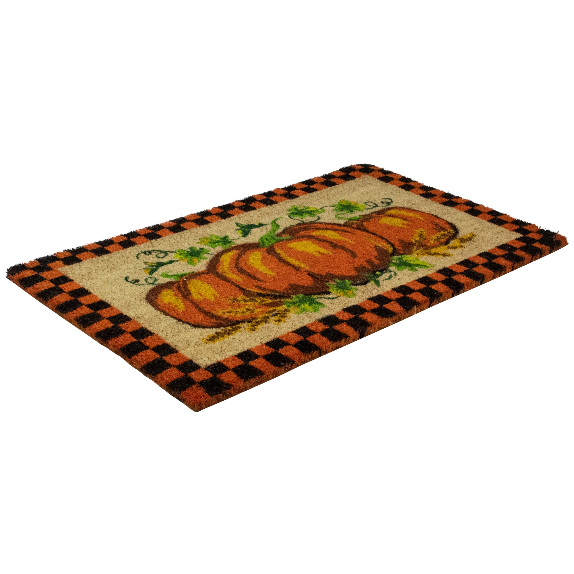 Orange &#x26; Black Checkered Fall Harvest Pumpkin Doormat