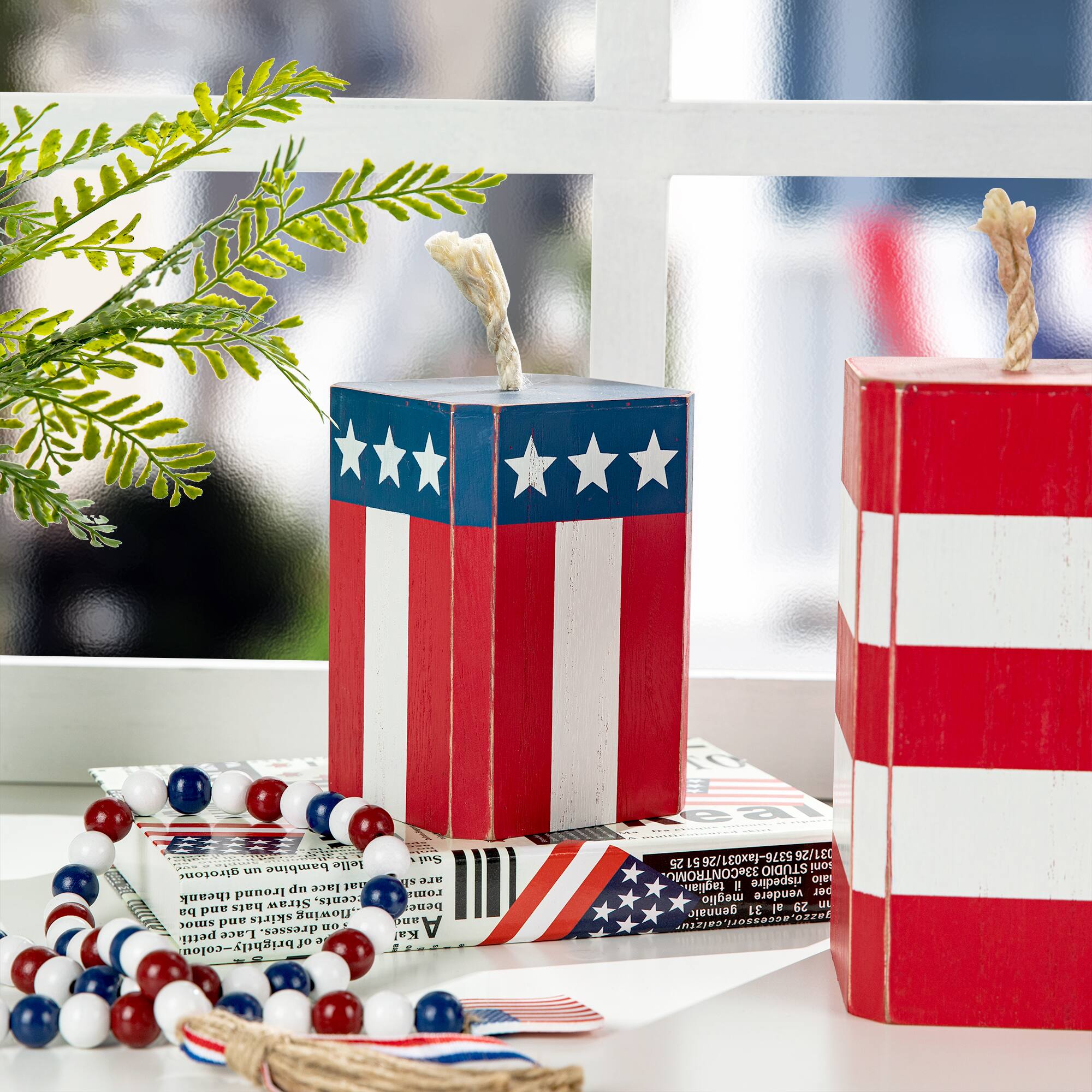 Glitzhome® Wooden Patriotic America Firecracker Table Décor Set