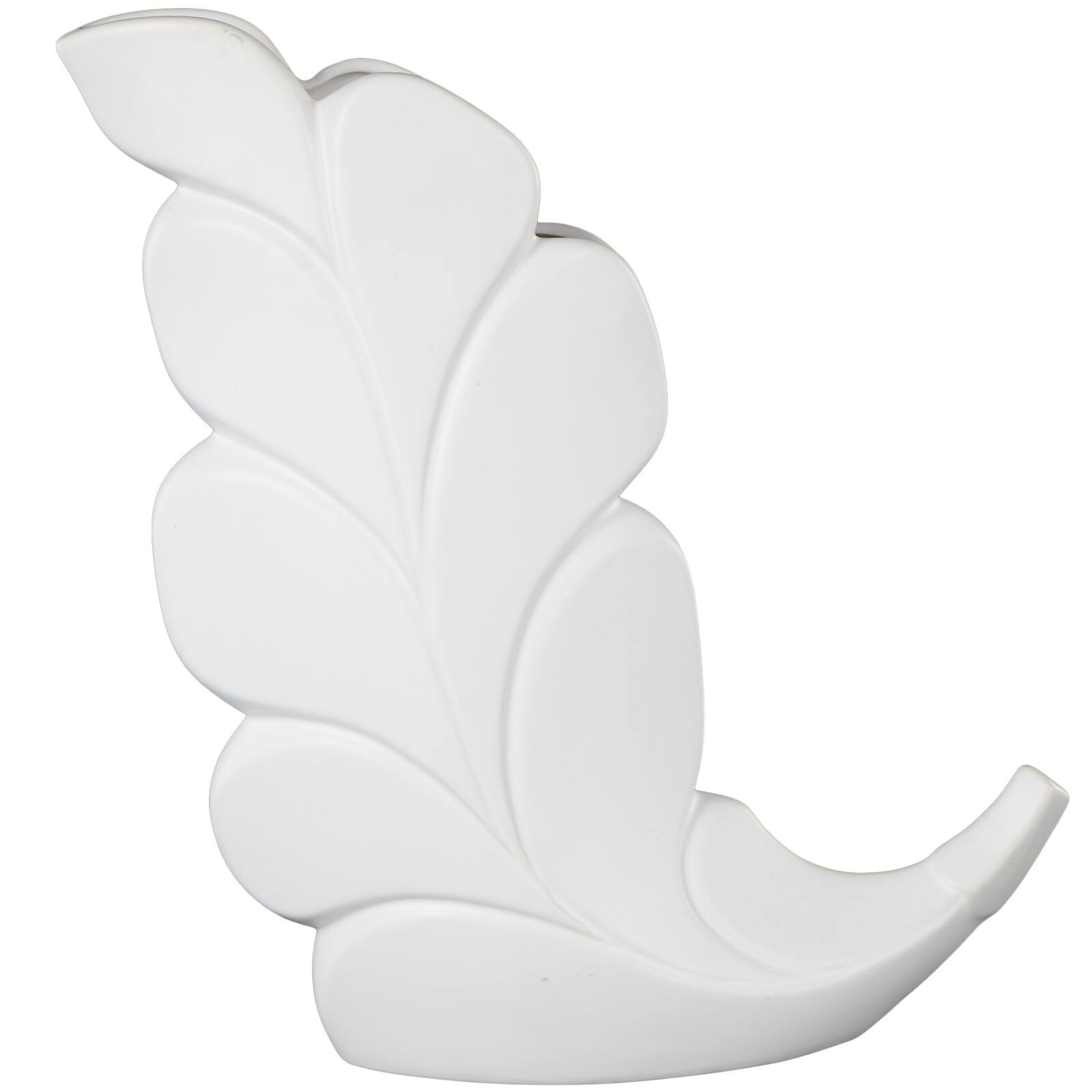 15&#x22; White Leaf Ceramic Slanted Decorative Vase