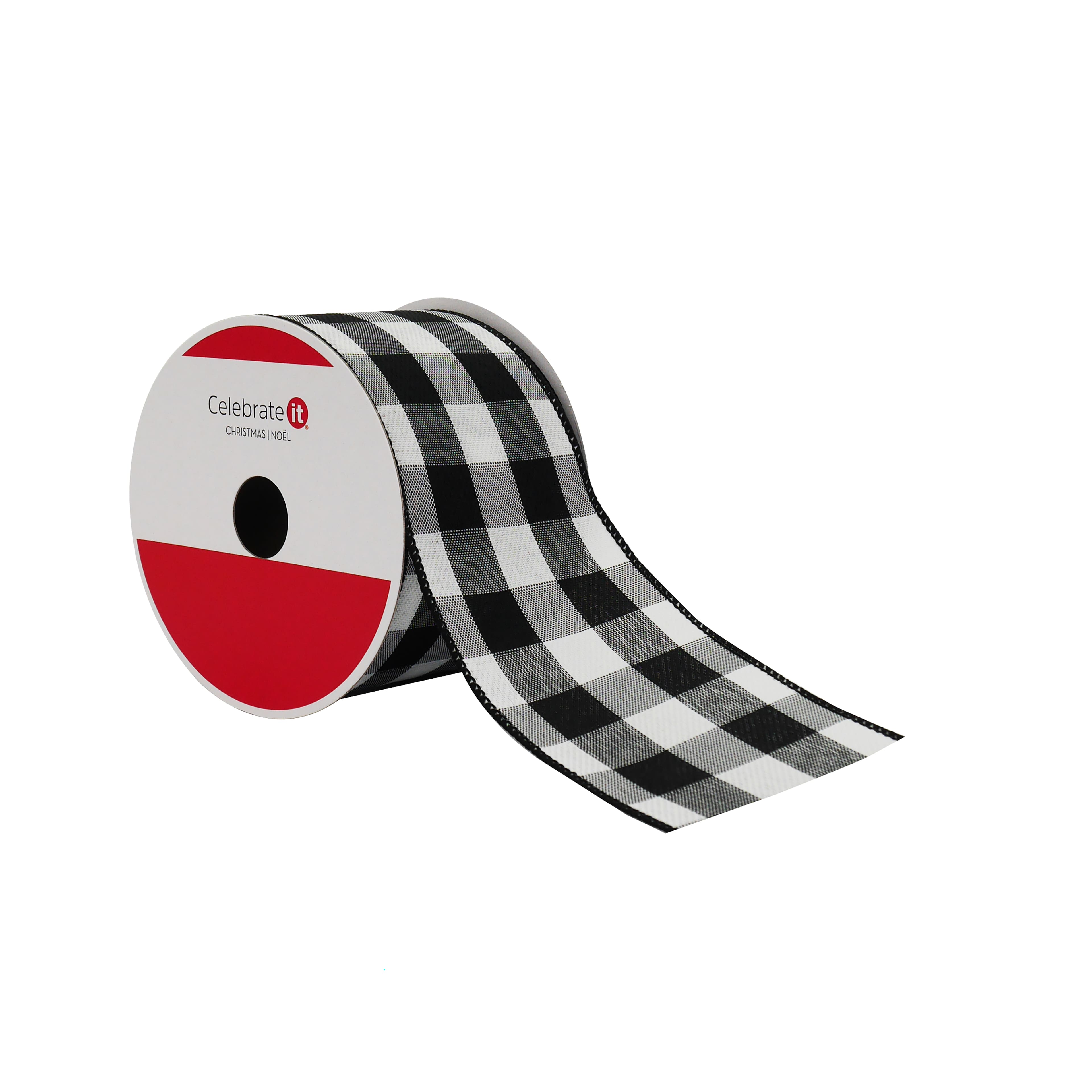 2.5&#x22; x 20ft. Black &#x26; White Buffalo Check Wired Taffeta Ribbon by Celebrate It&#xAE;