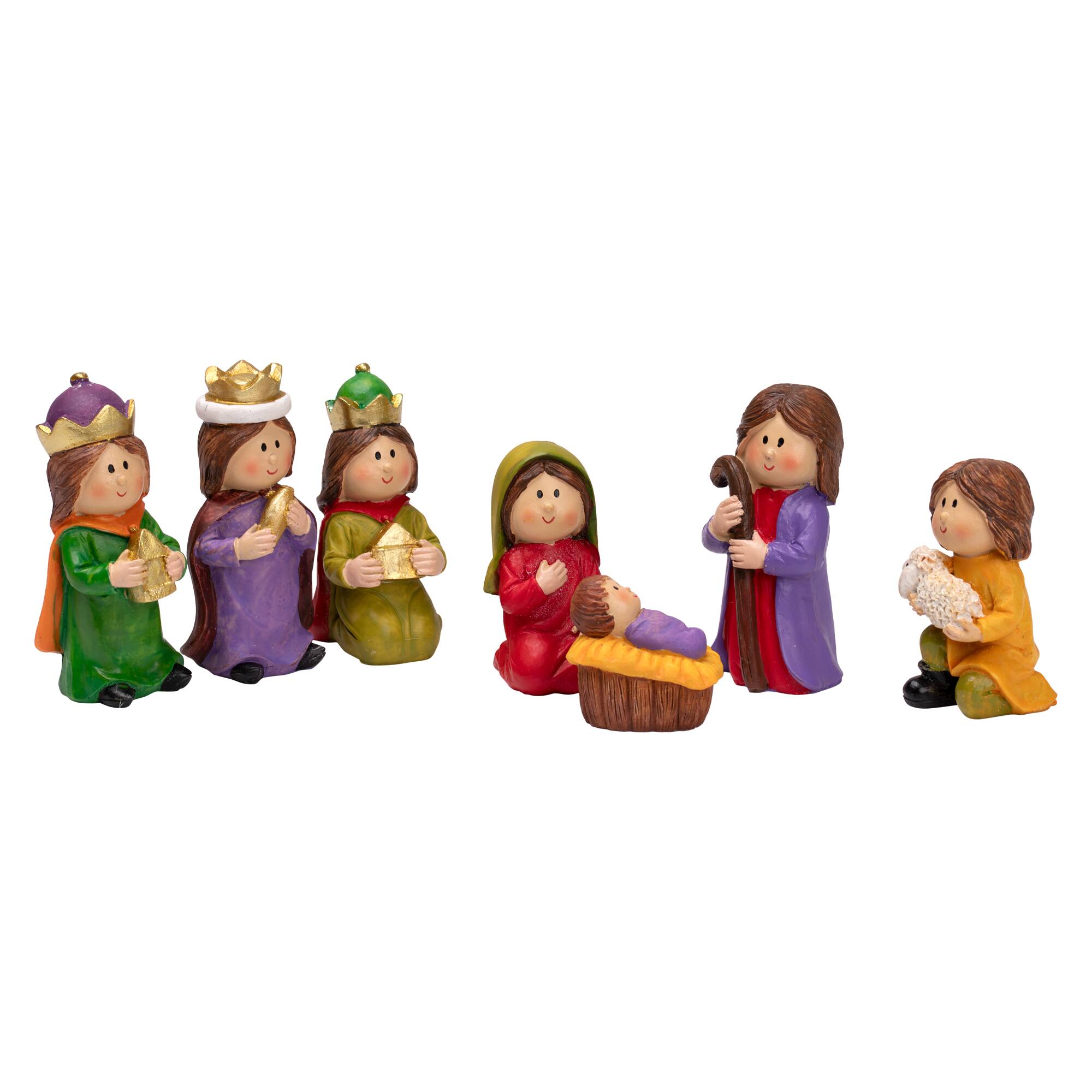 7-Piece Mini Children's Nativity Christmas Set - 4" - Multicolor