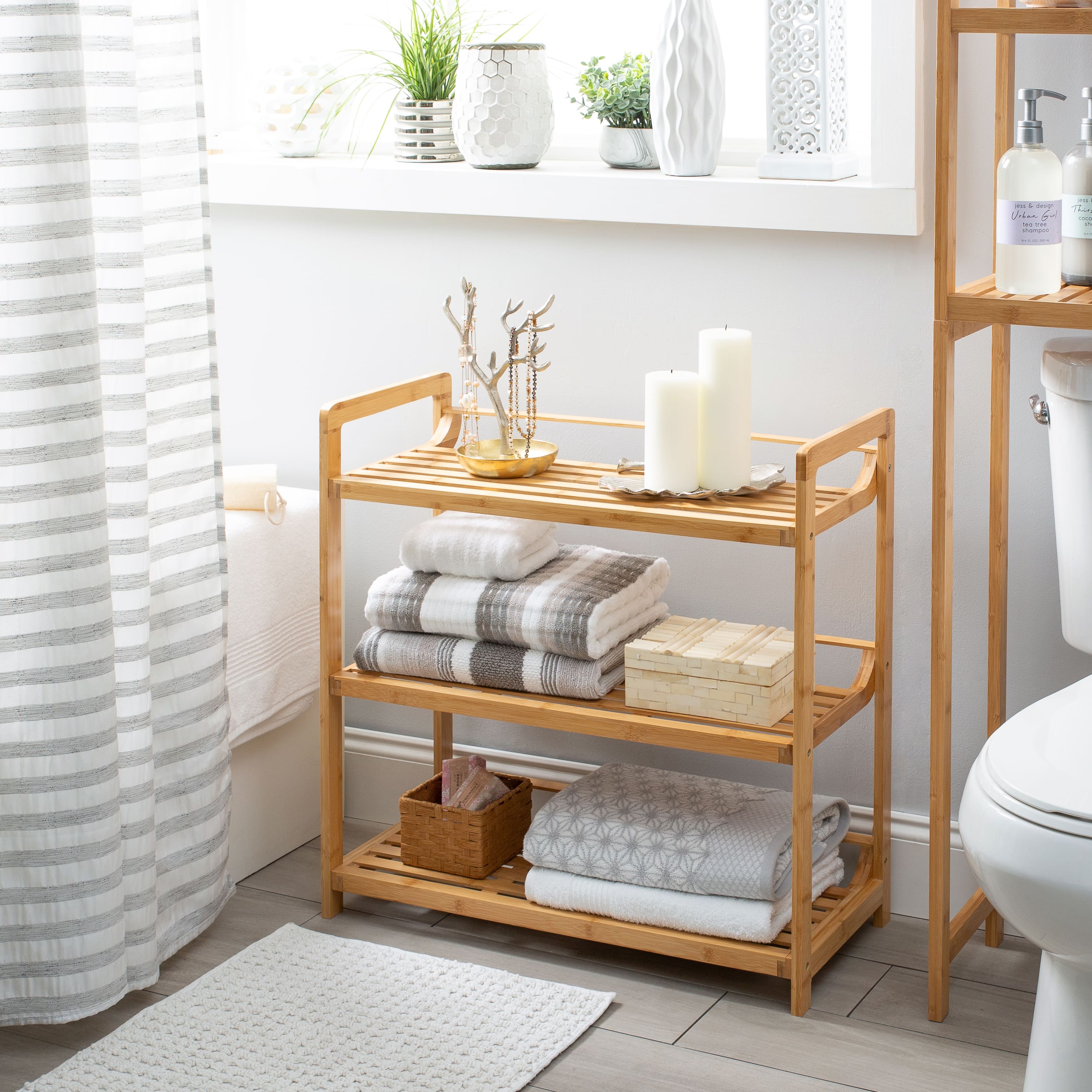 Three Tier Double Wide Bamboo Shelf Brown - Organize It All