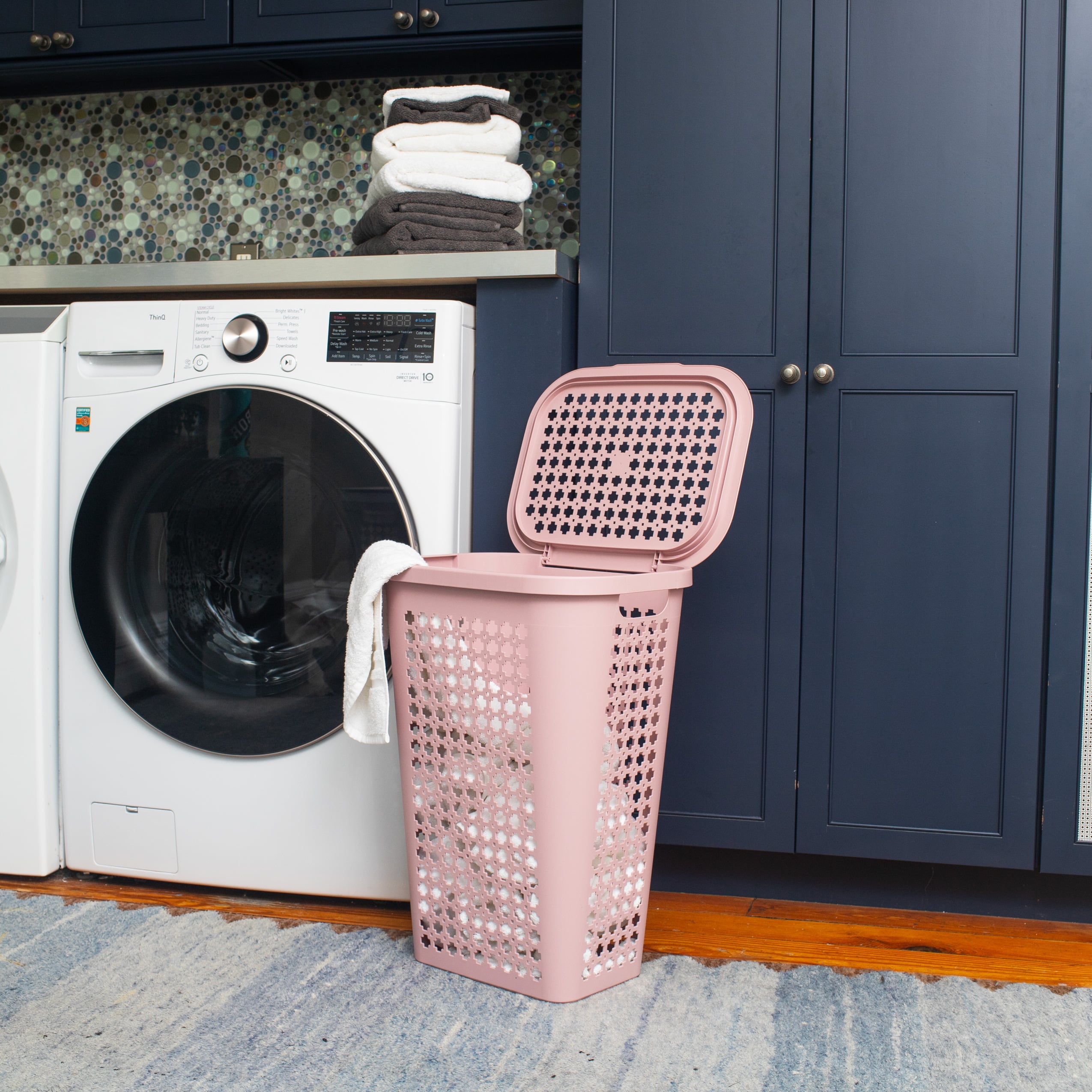 Mind Reader 50L Tapered Laundry Hamper with Swiss Cross Cut-Outs