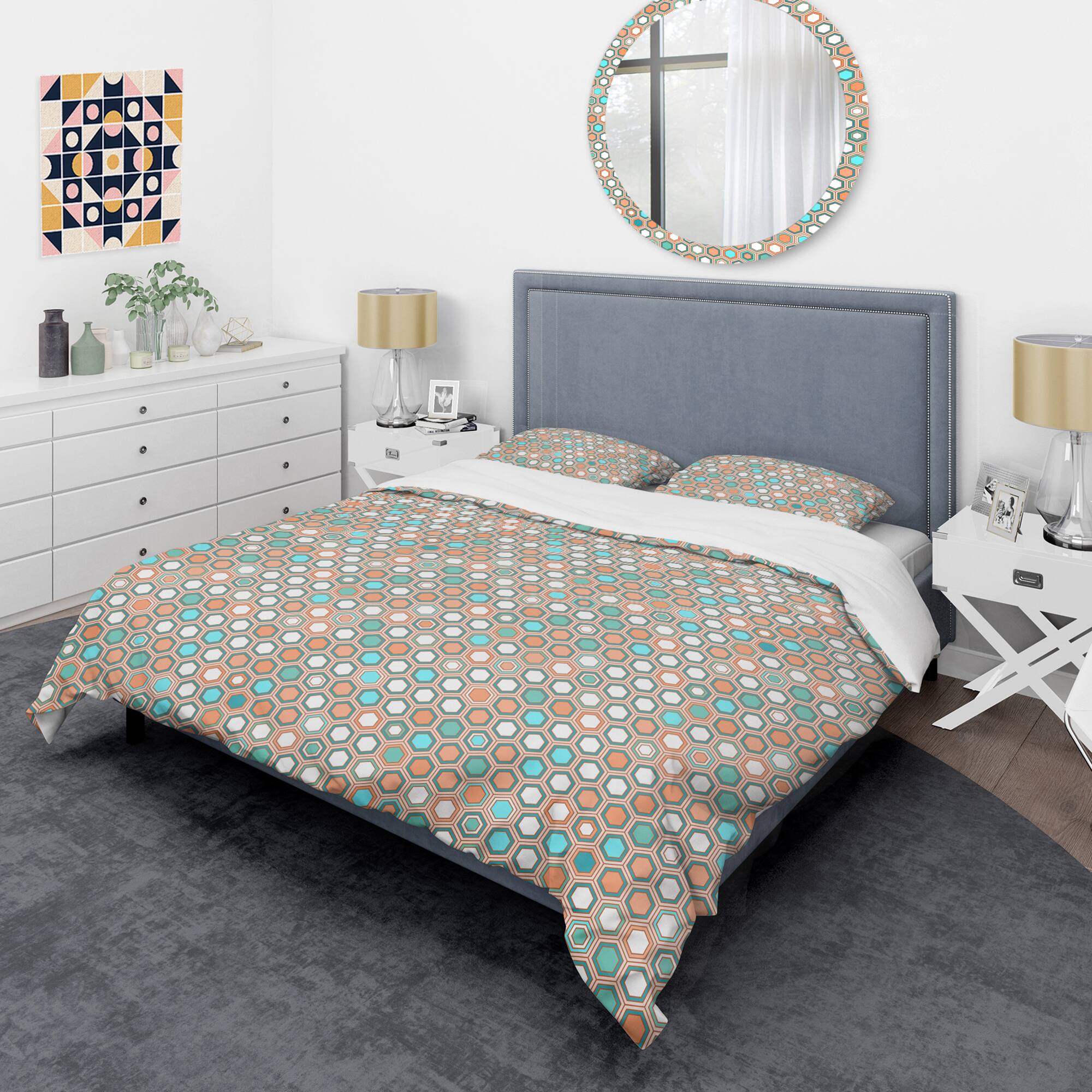 Designart 'Retro Hexagon Pattern III' Mid-Century Duvet Cover Set