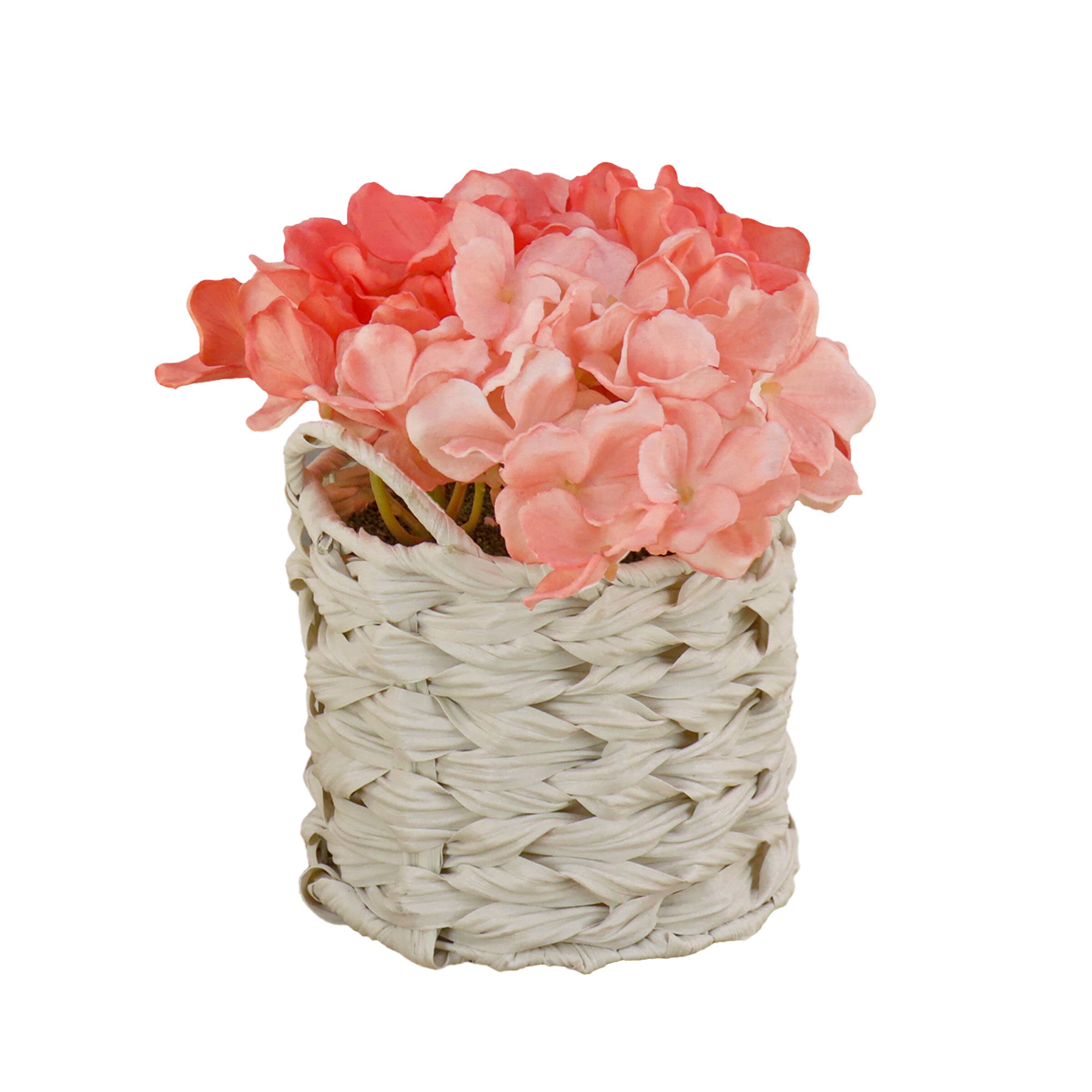 10" Hydrangea Bouquet in Natural Basket