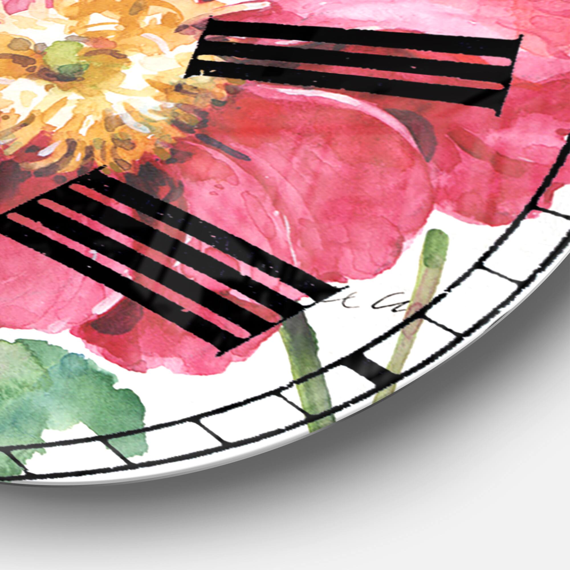 Designart &#x27;Red Springflowers And Handpainted Butterfly Traditional Wall Clock