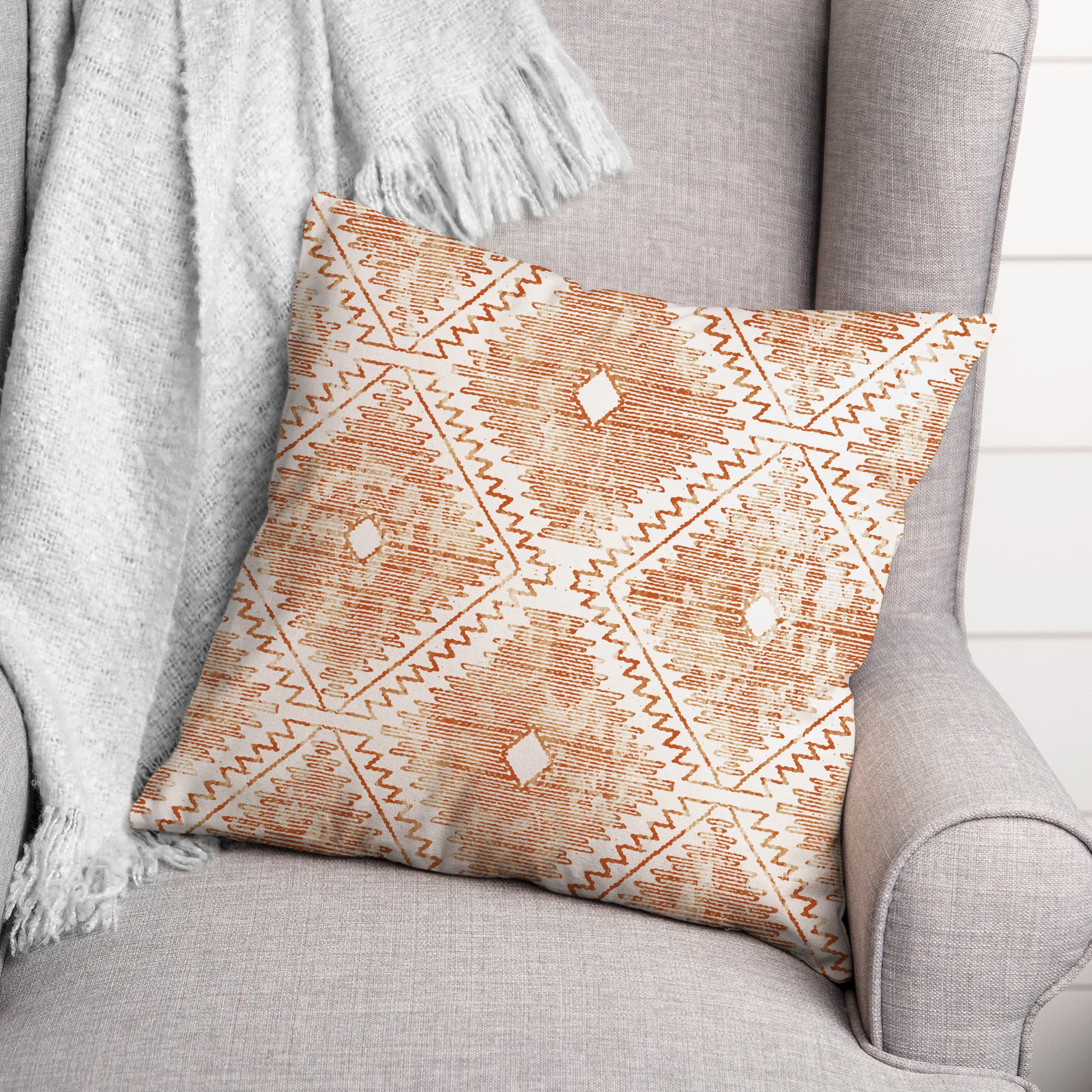 Orange Ikat Throw Pillow