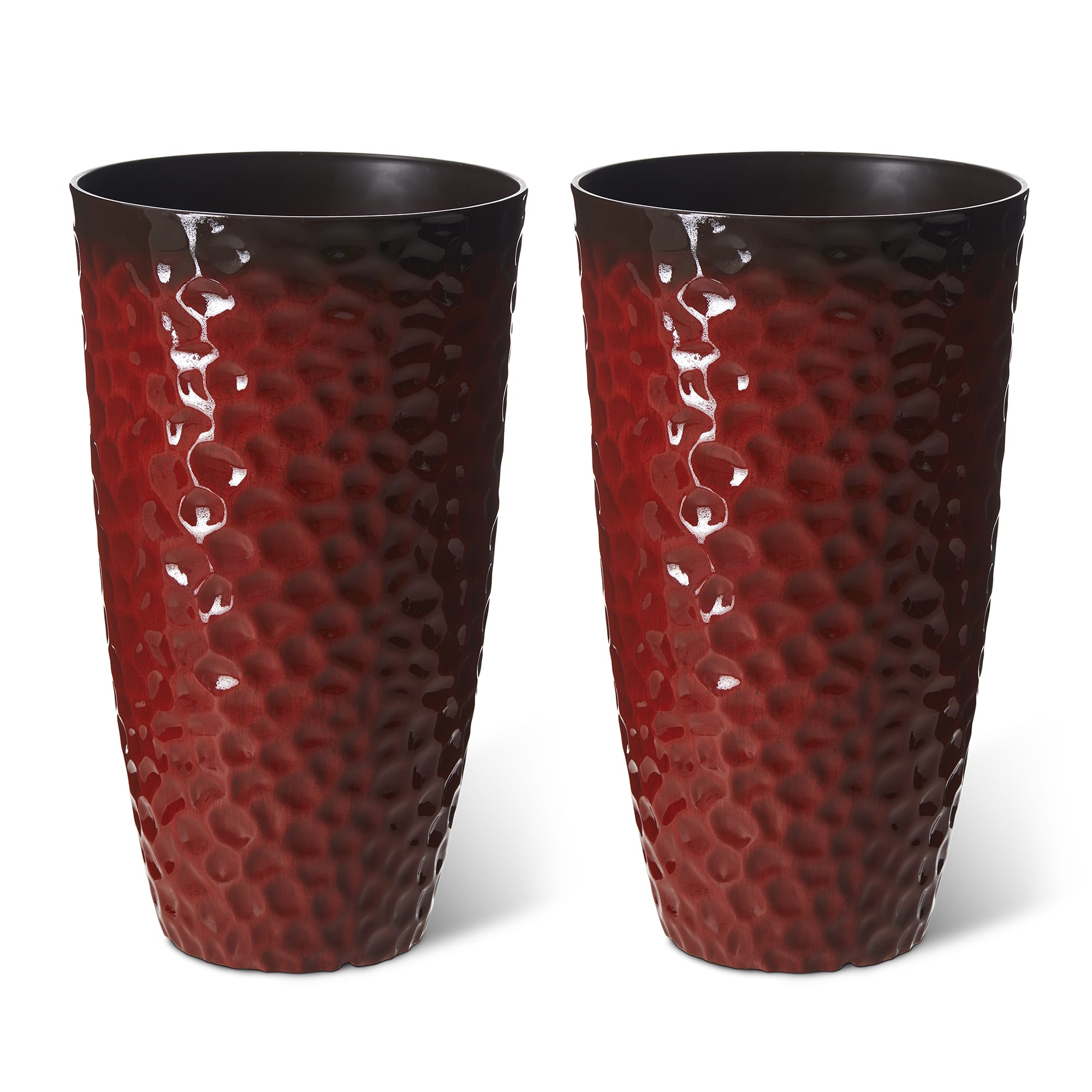 Glitzhome® 23.75" Eco-Friendly Honeycomb Textured Red Tall Plastic Planters, 2ct.