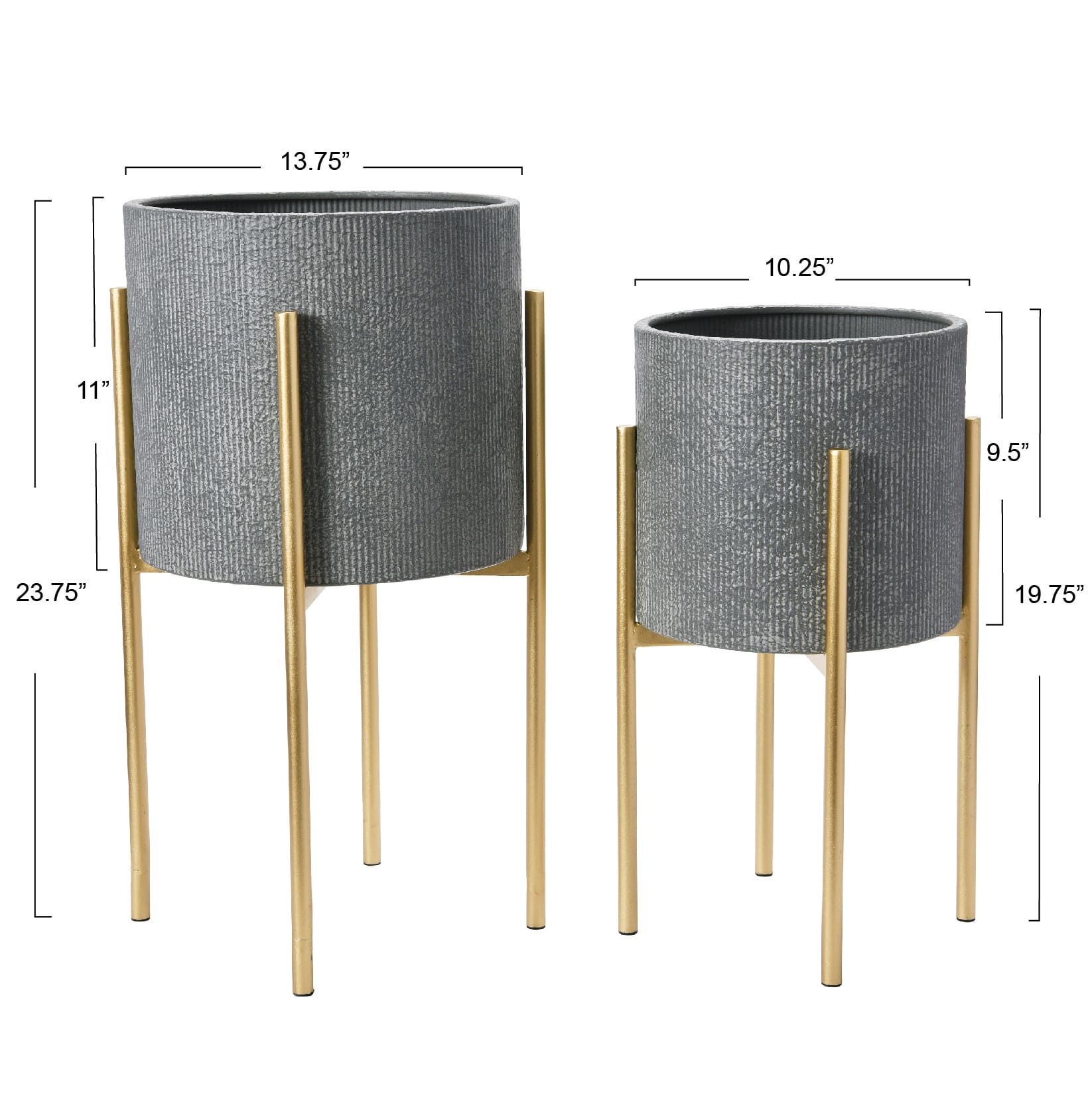 Hello Honey® Charcoal Grey & Gold Boho Embossed Metal Planters with Stands Set