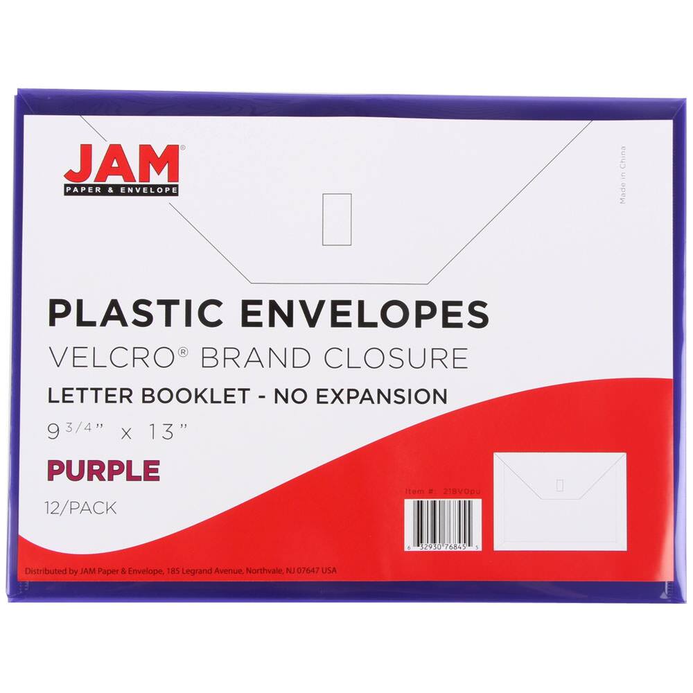 Jam Paper Plastic Envelope with Snap Closure - Letter Booklet - 9 3/4 x 13 - Clear - 12/Pack