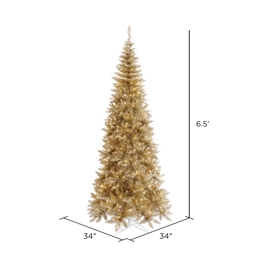 6.5ft. Pre-Lit Champagne Tinsel Fir Slim Artificial Christmas Tree, Clear Lights