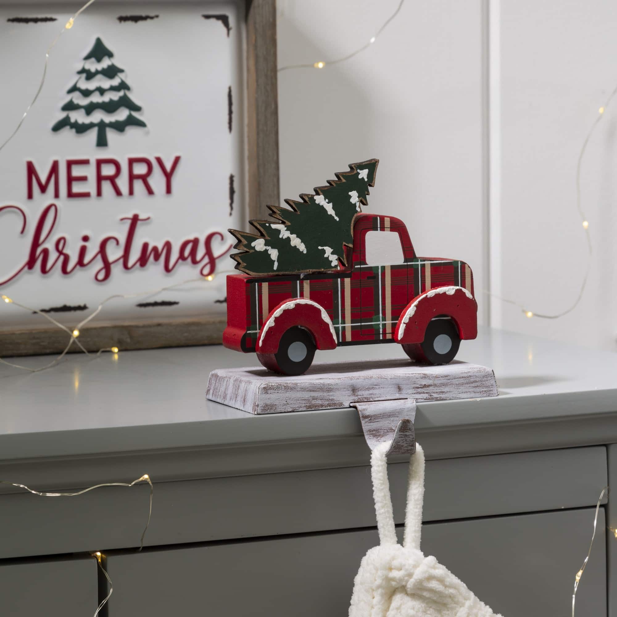 Glitzhome® 6" Red Truck & Tree Stocking Holder