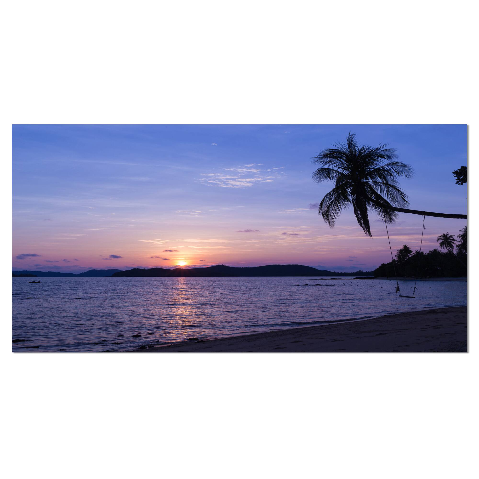 Designart - Hanging Seat in Blue Sunset Beach - Modern Seashore Canvas Art