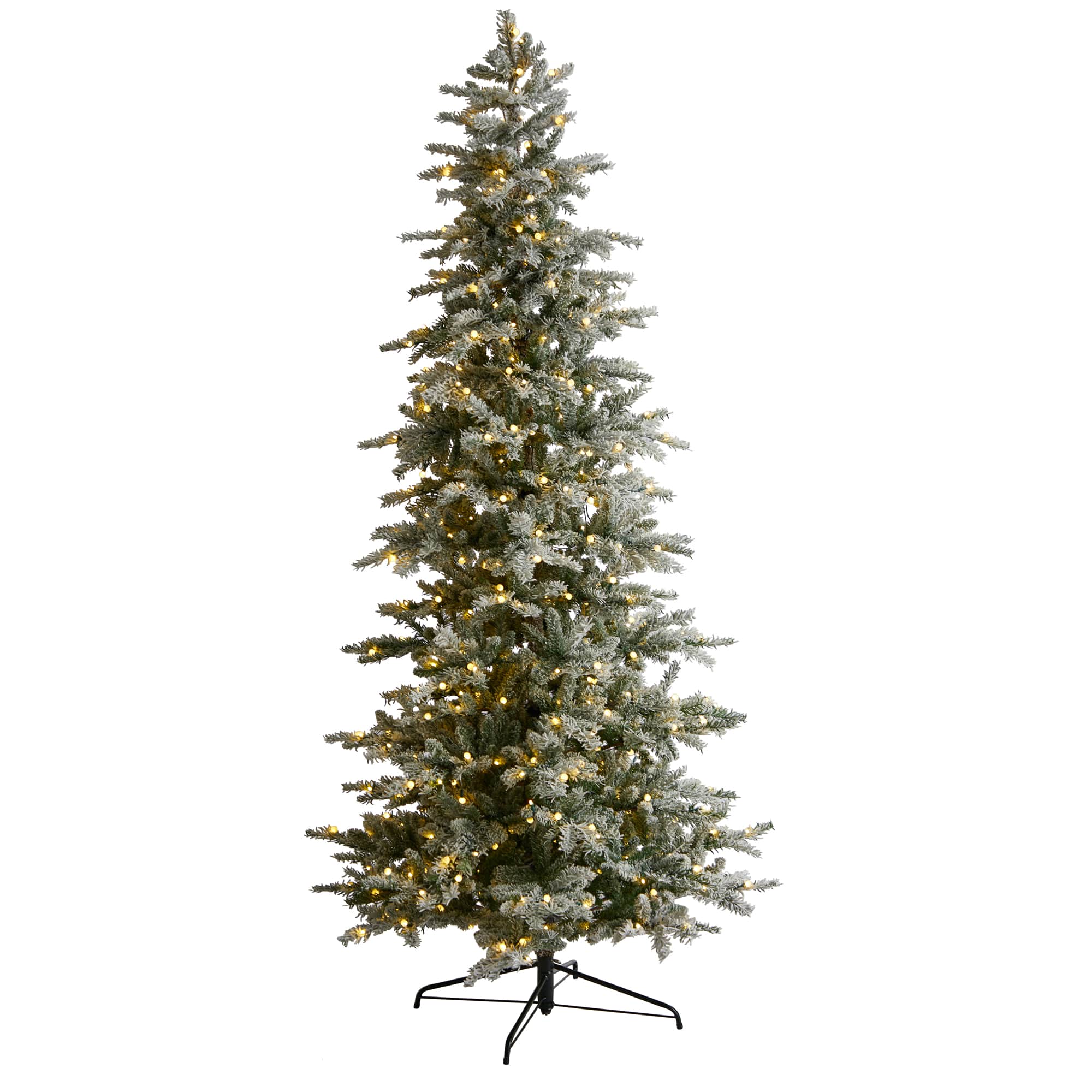 8.5ft. Pre-Lit Slim Flocked Nova Scotia Spruce Artificial Christmas Tree, Warm White LED Lights