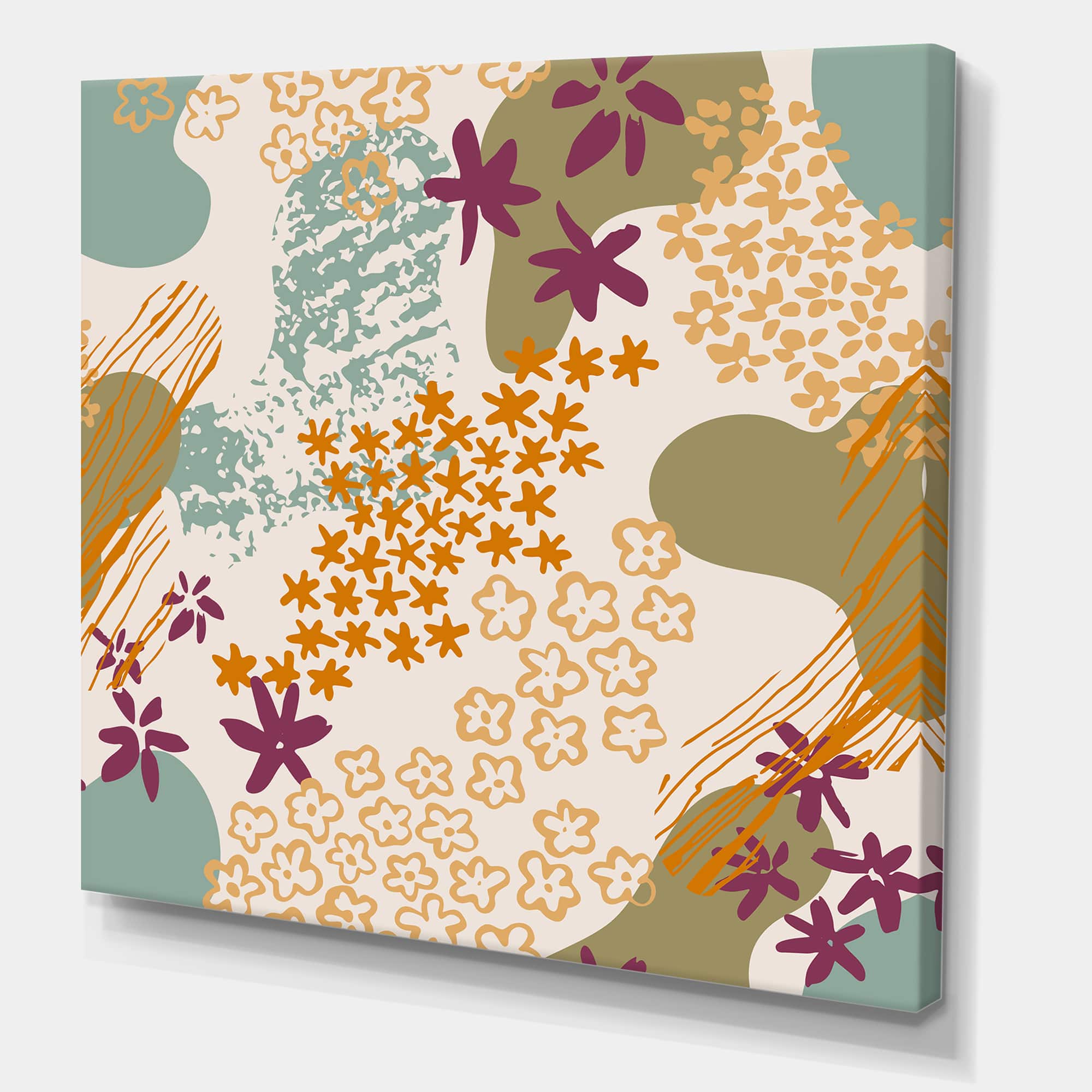 Designart - Flowers Silhouettes and Fluid Shapes - Modern Canvas Wall Art Print
