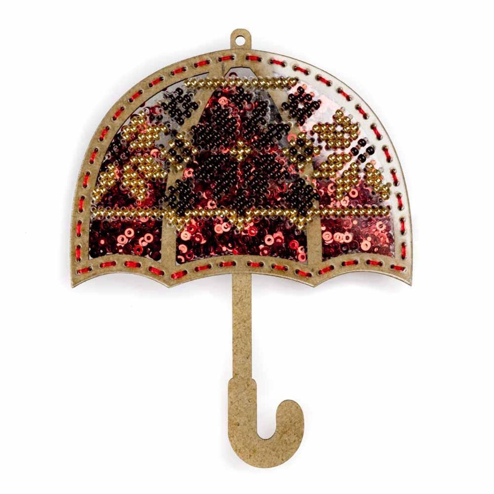 Wonderland Crafts Red Umbrella Christmas Ornament Bead Embroidery Kit