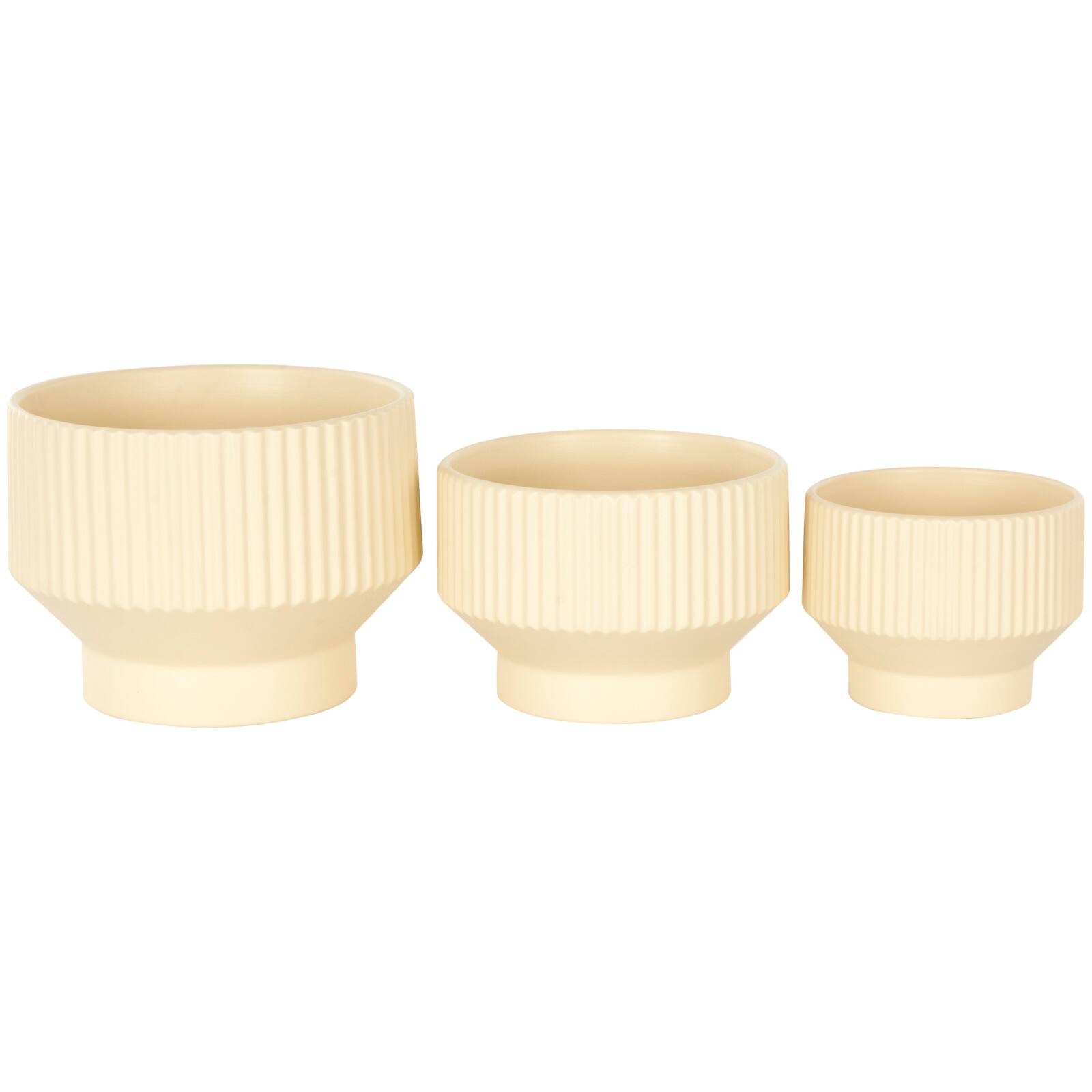 Linear Grooves Wide Ceramic Planter Set