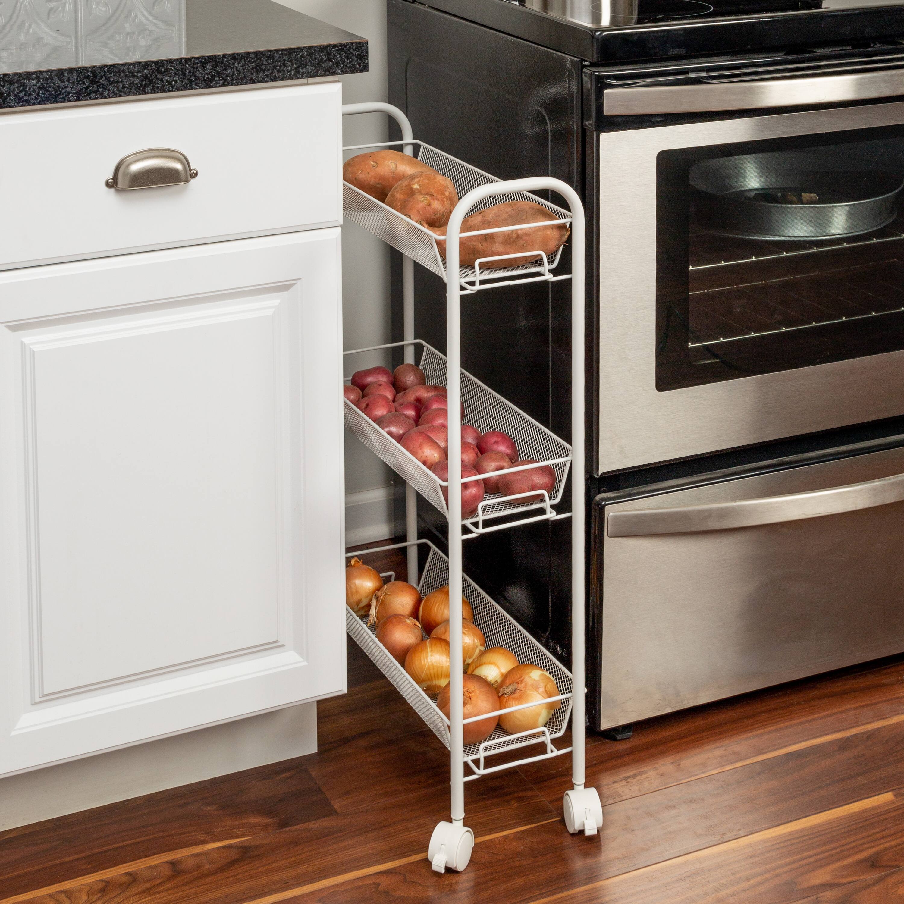 Honey Can Do White 3-Tier Mesh Narrow Rolling Cart