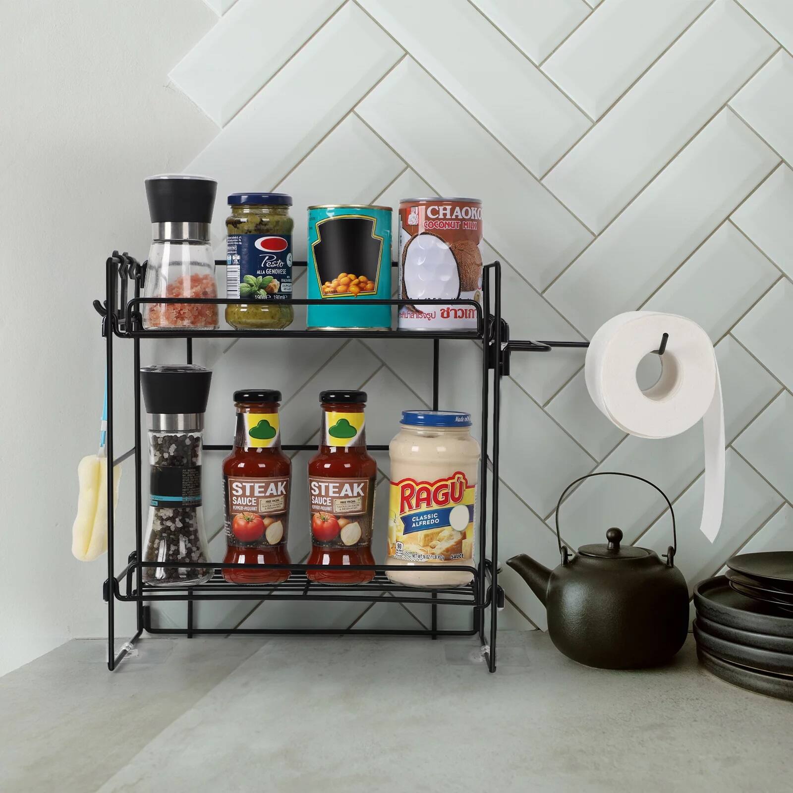 Over The Toilet Storage Shelf Organizer Basket with Paper Towel Holder