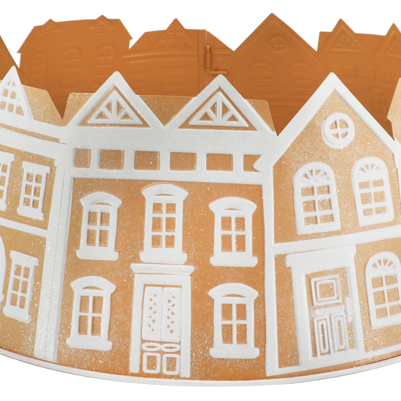 26.75&#x22; Brown &#x26; White Metal Gingerbread Village Tree Collar by Ashland&#xAE;