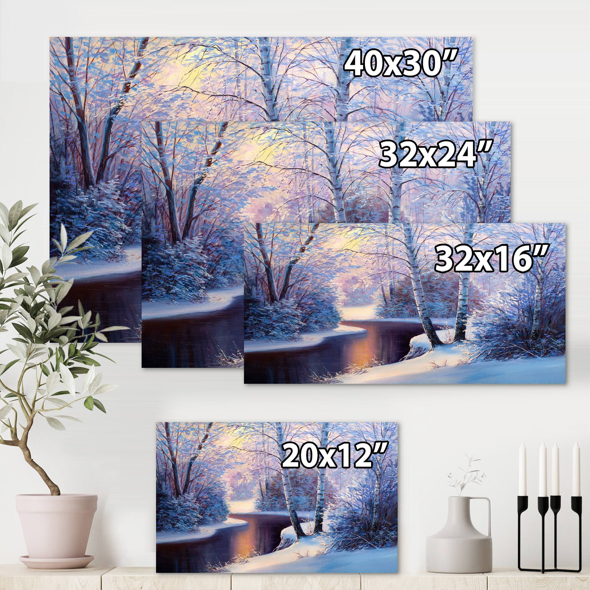 Designart Christmas Forest with River &#x26; Trees I Canvas Wall Art