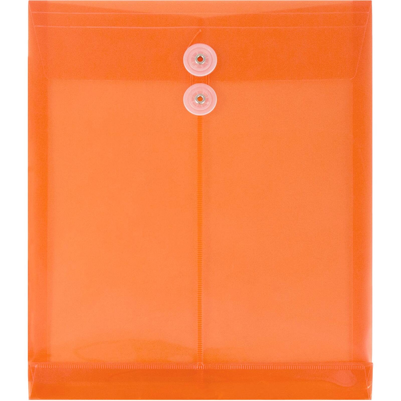 JAM Paper 9.75" x 13" Bright Orange Plastic Button String Open End Envelopes, 108ct.
