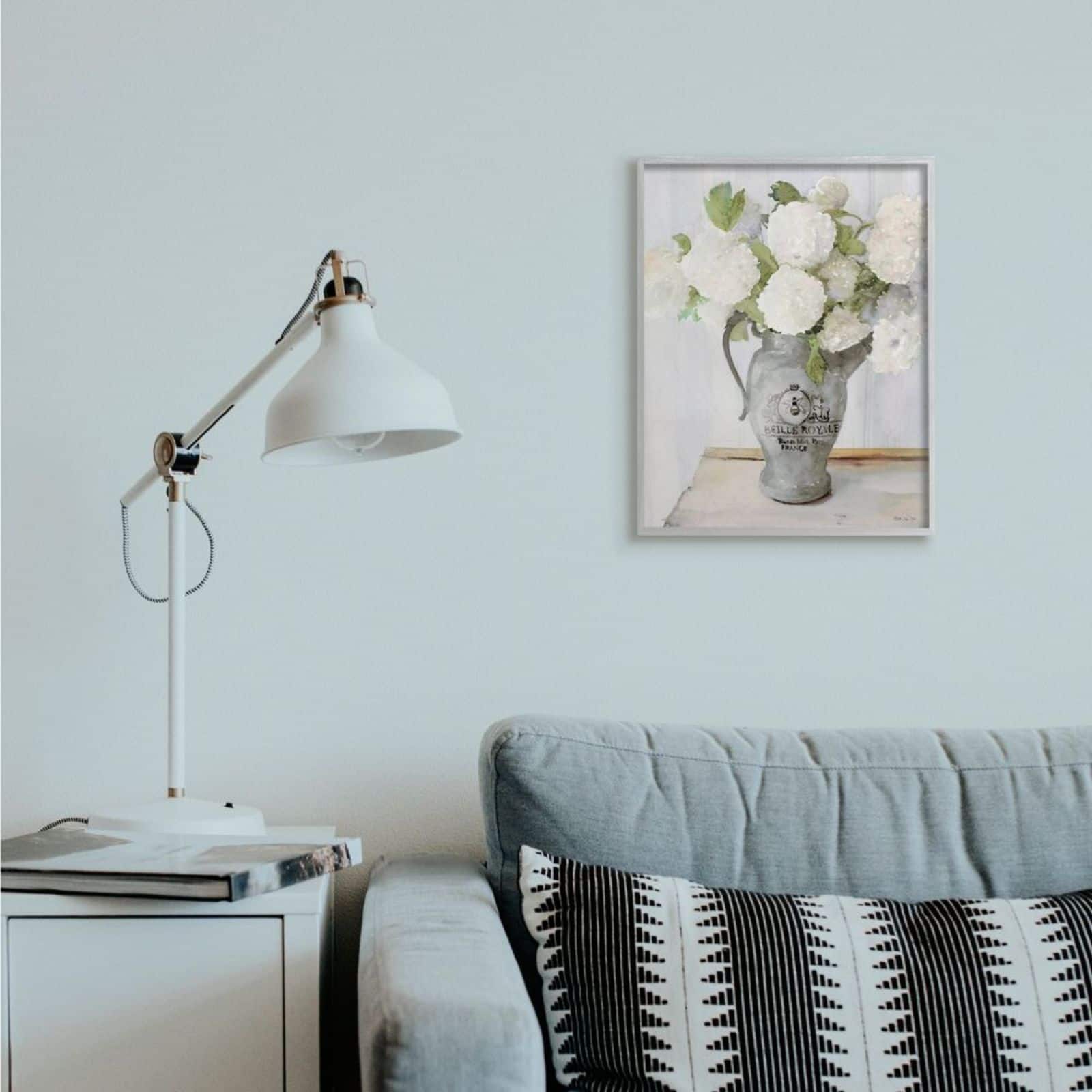 Stupell Industries White Hydrangea in French Country Pitcher Still Life Gray Framed Wall Art