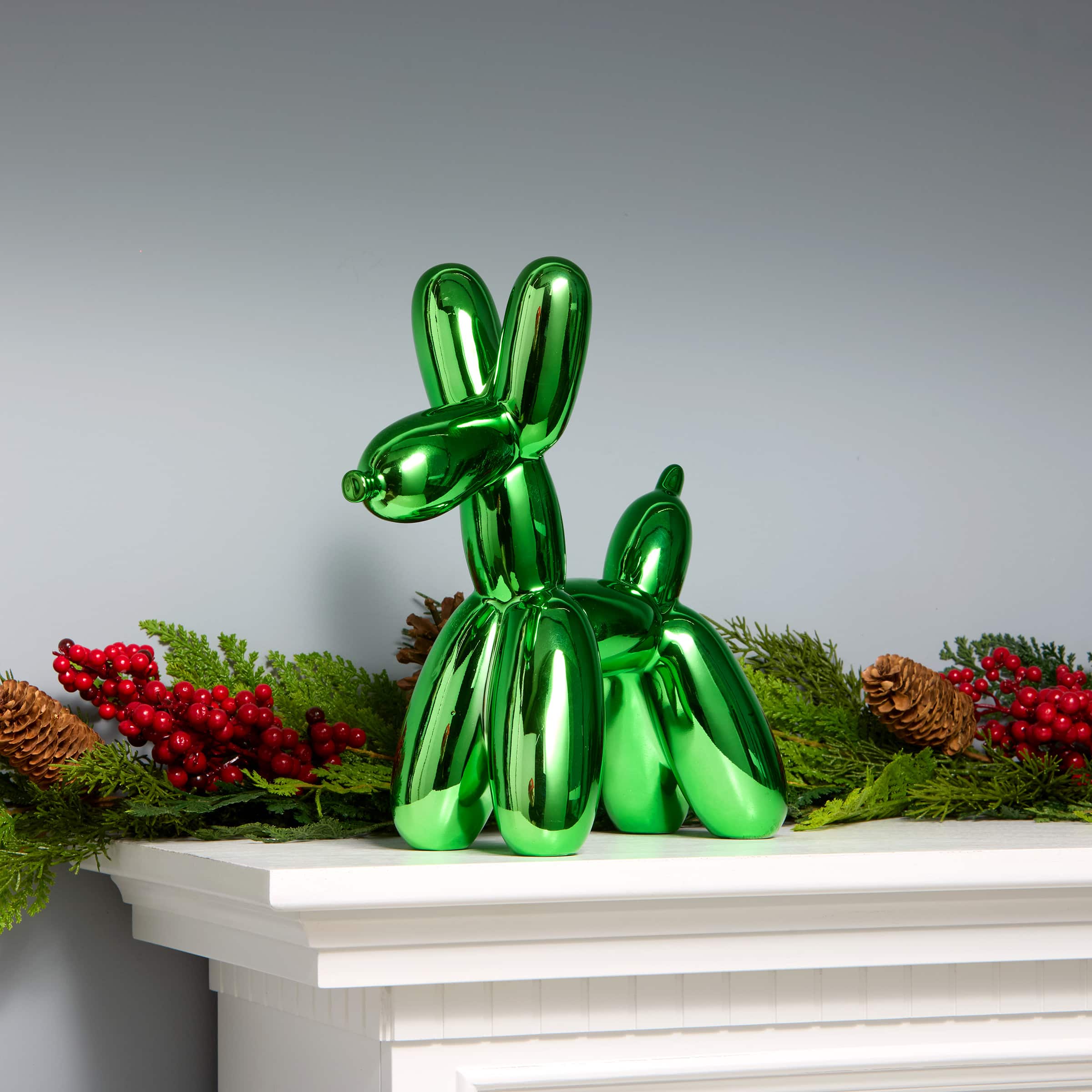 11" Electroplated Green Balloon Dog Figurine