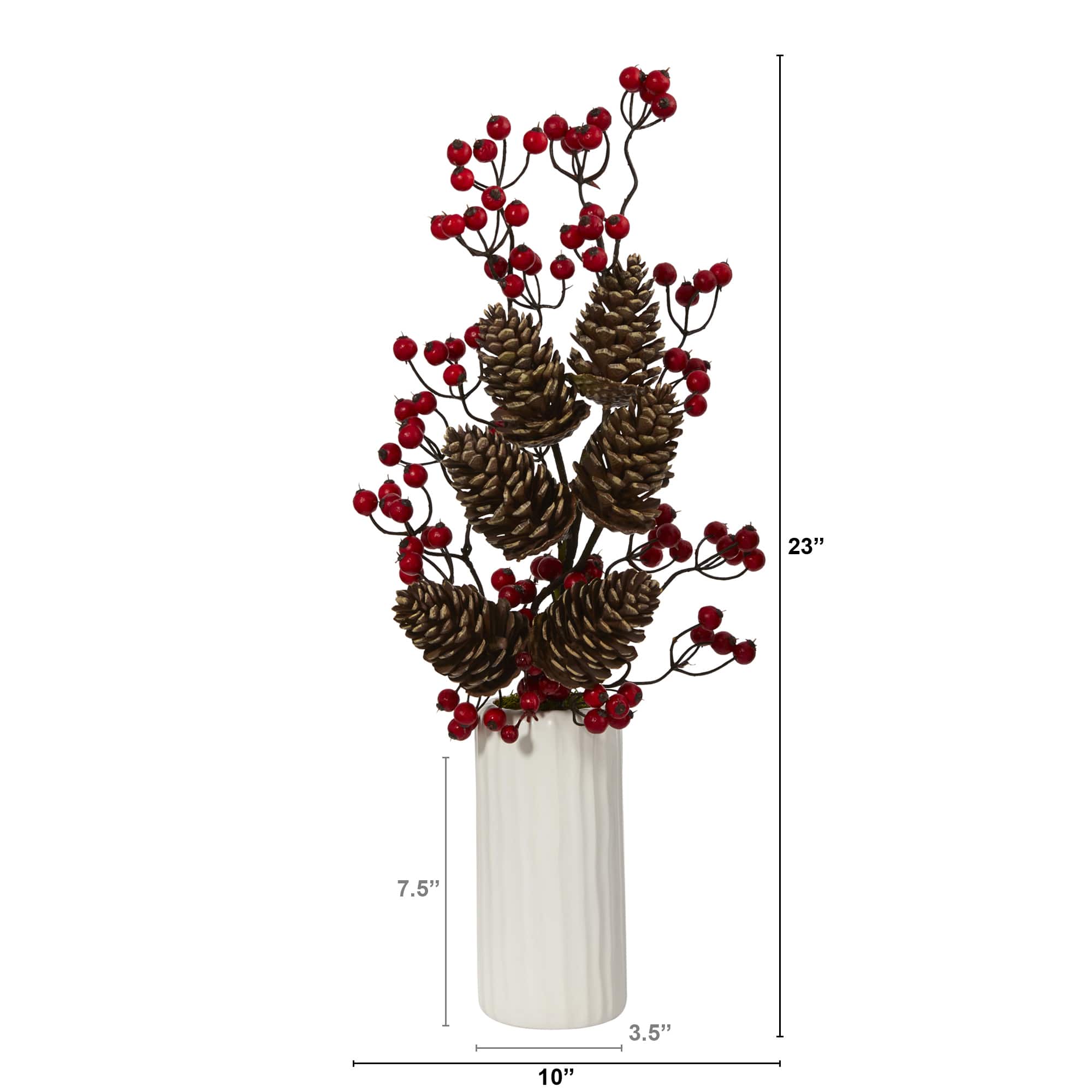 23&#x22; Pinecone &#x26; Berries Arrangement in White Vase