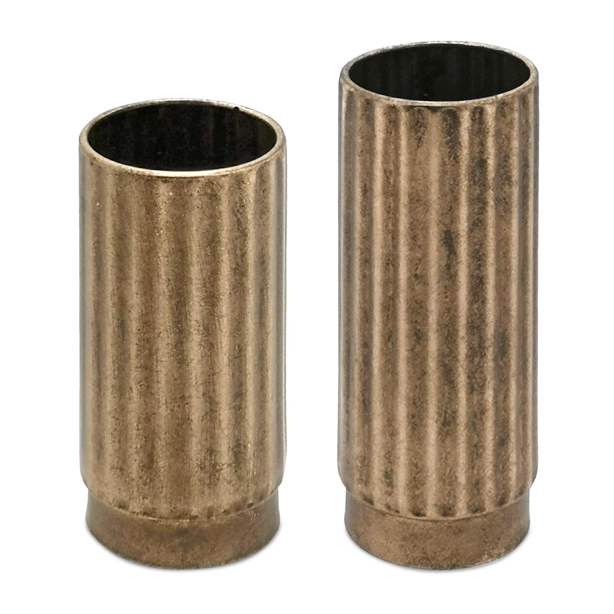 Copper Ribbed Metal Cylinder Vase Set