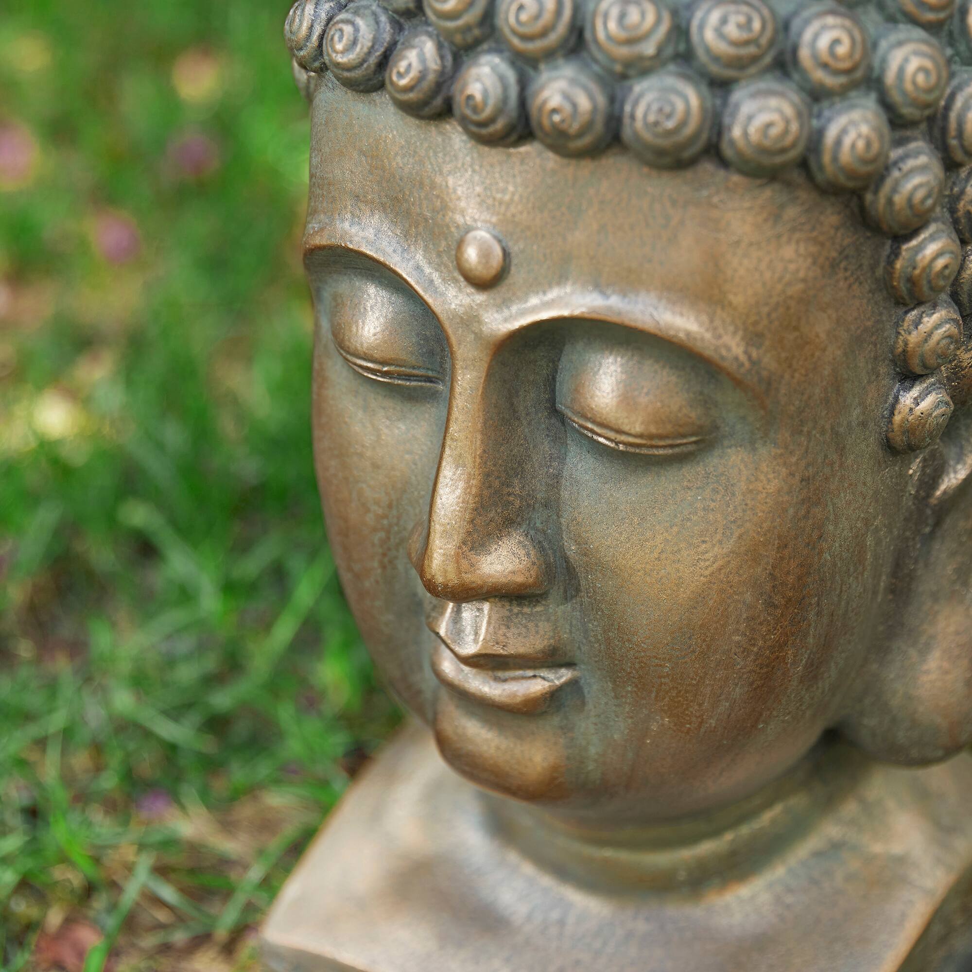 Glitzhome&#xAE; 16&#x22; Faux Bronze Buddha Head Garden Statue