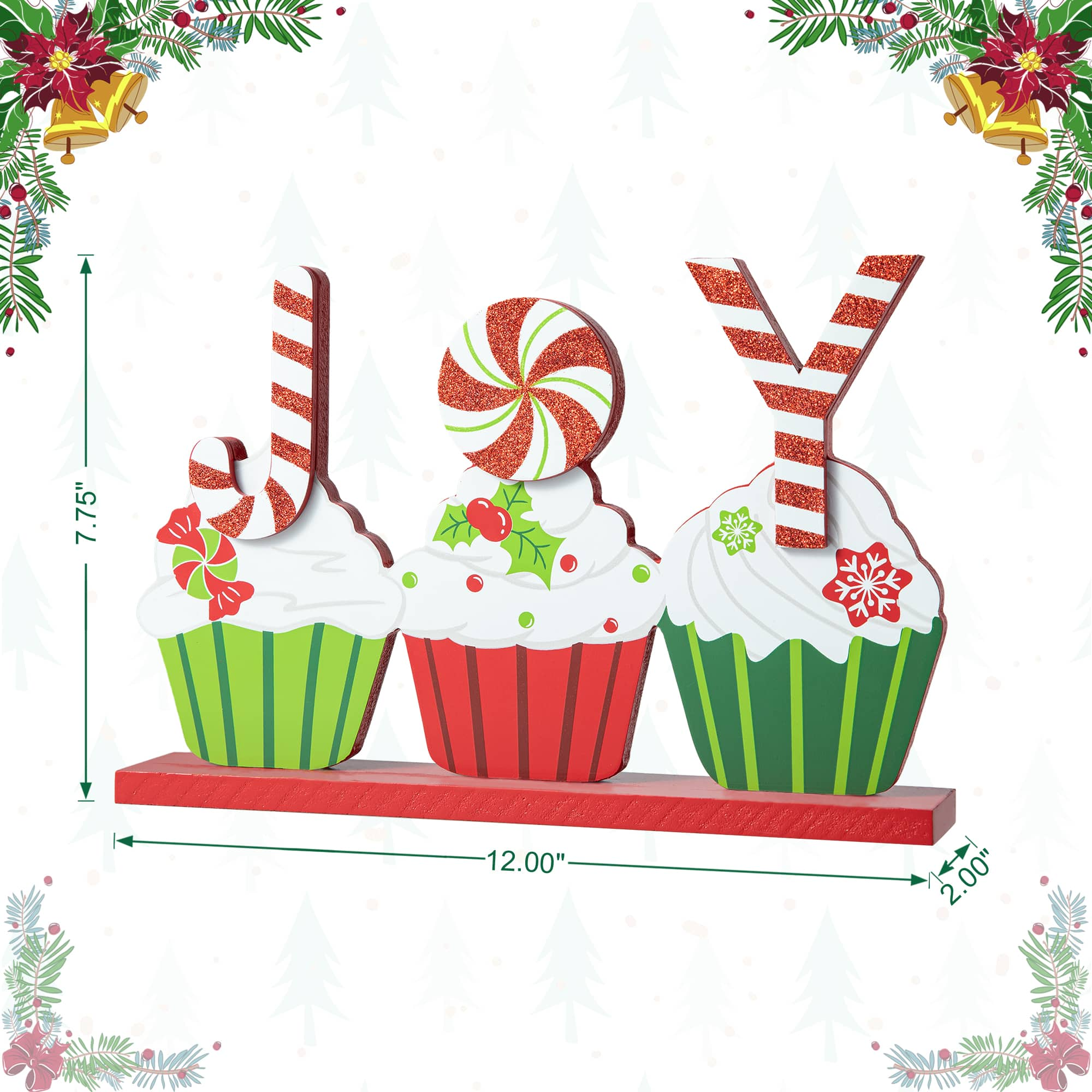 Glitzhome&#xAE; 12&#x22; Christmas Cupcake JOY Table D&#xE9;cor