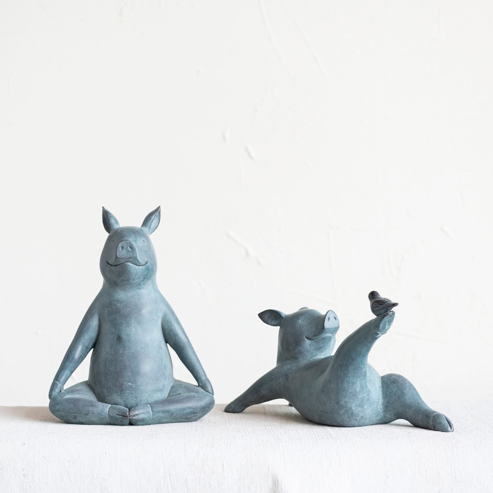 Hello Honey&#xAE; 7.5&#x22; Gray Yoga Pig with Bird Decoration