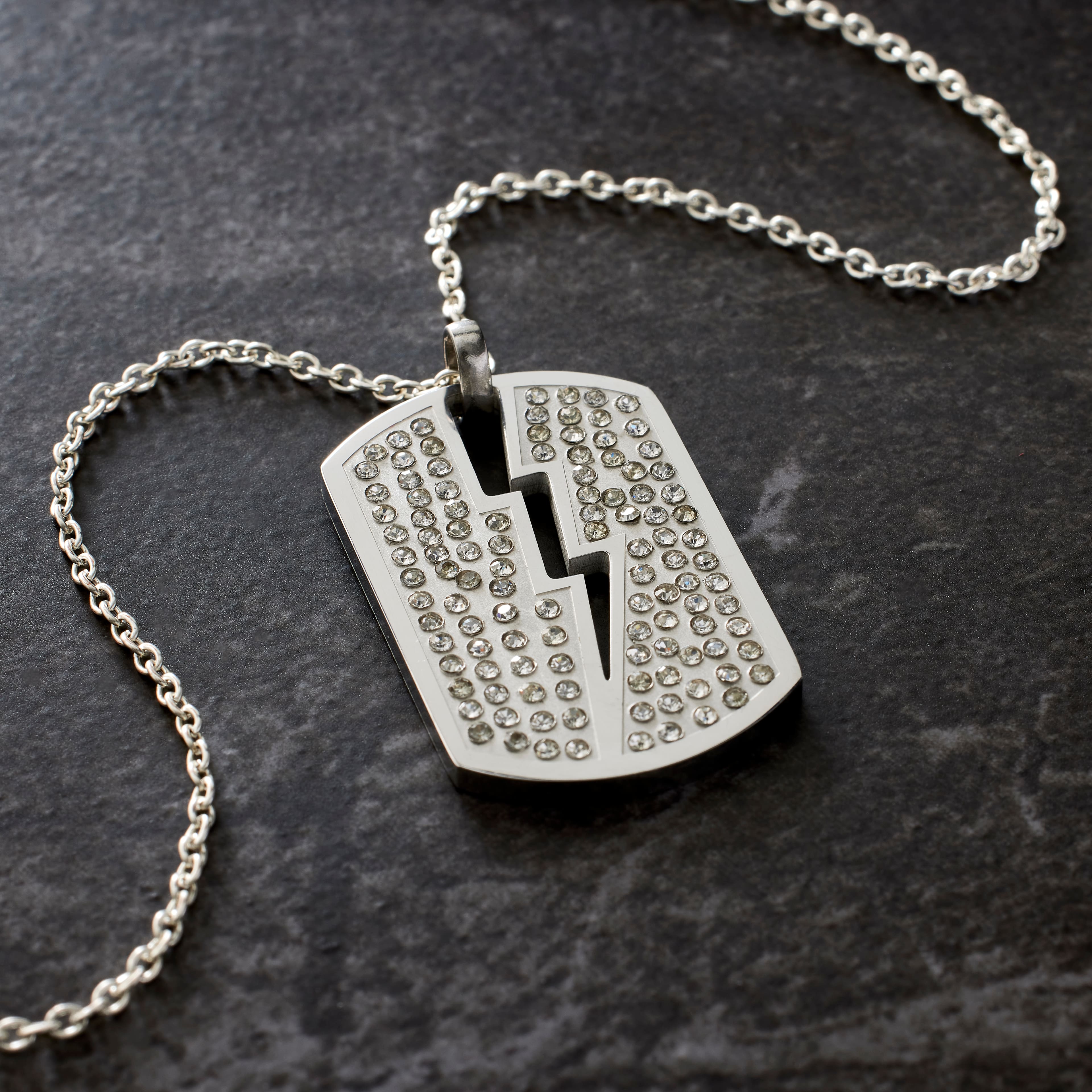 Rhodium Crystal Lightning Bolt Dog Tag Pendant by Bead Landing&#x2122;