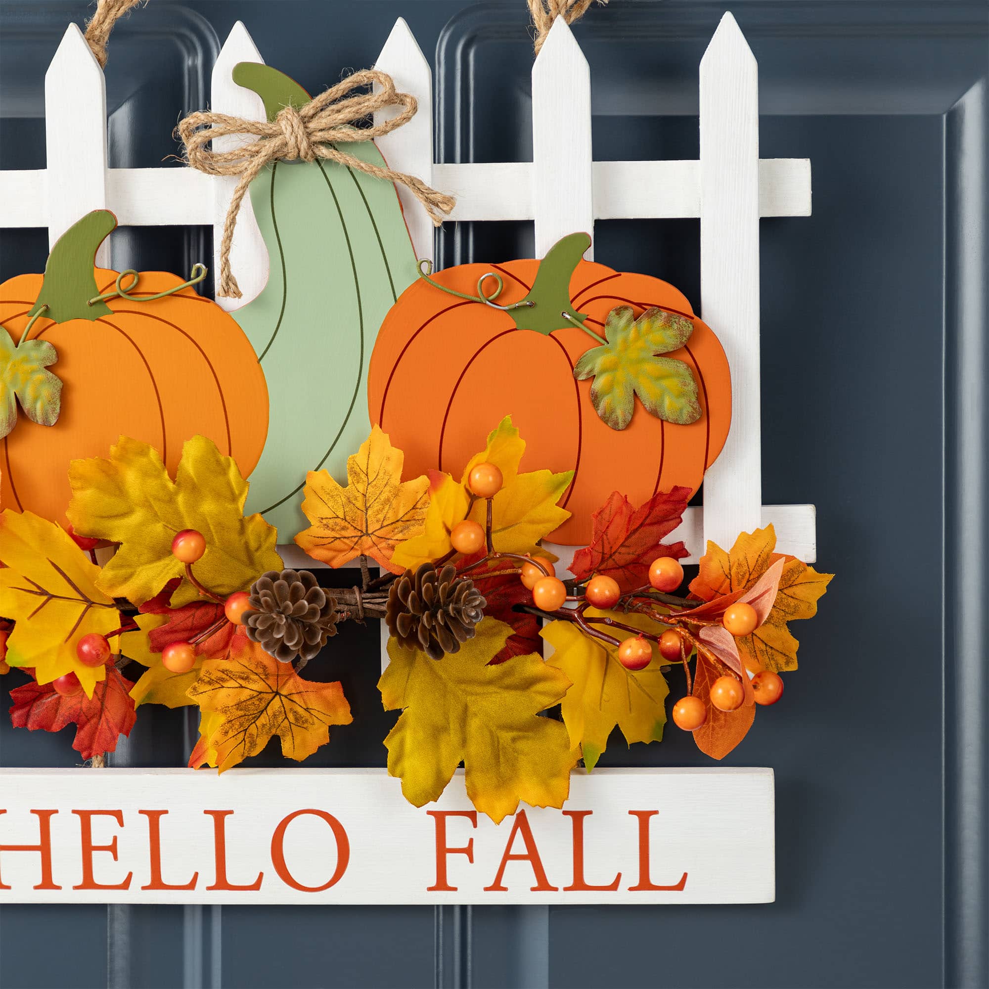 Glitzhome® 14" Fall Wooden Patch with Floral Door Hanger
