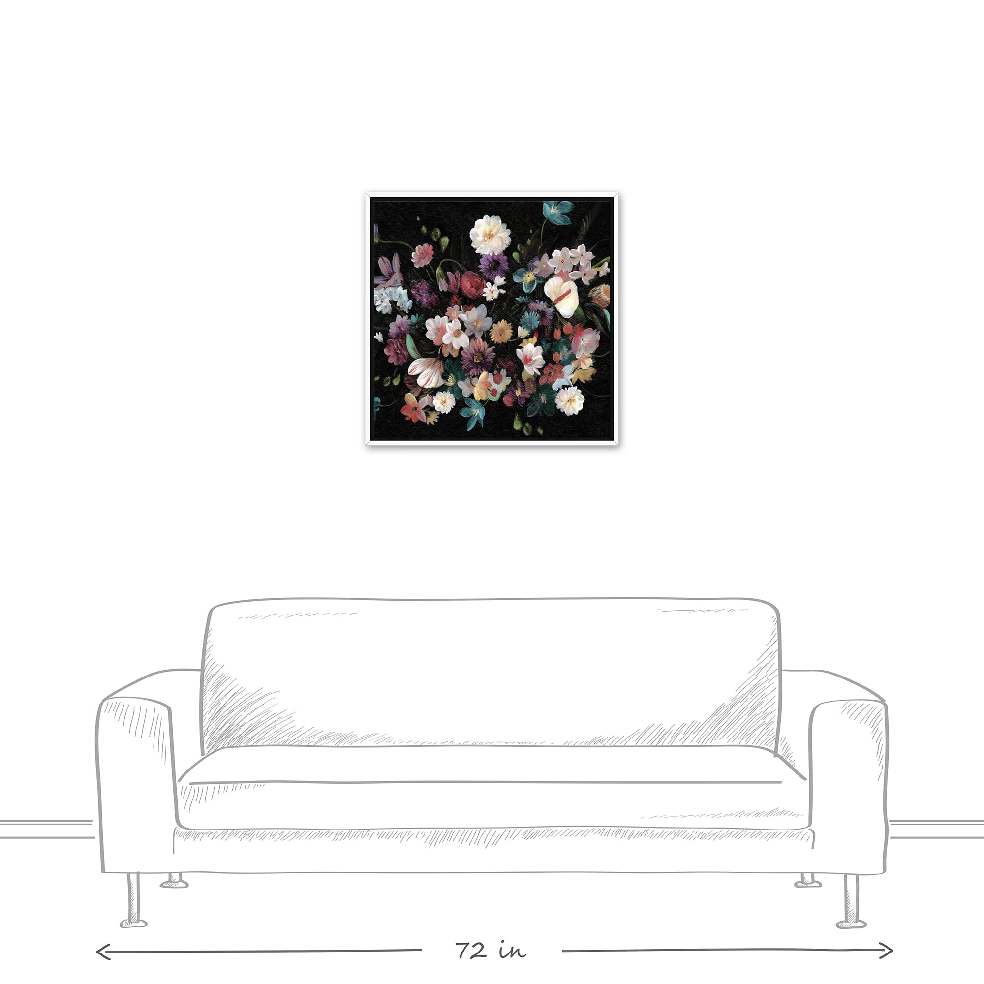 Dramatic Moody Florals White Floating Framed Canvas Wall Art