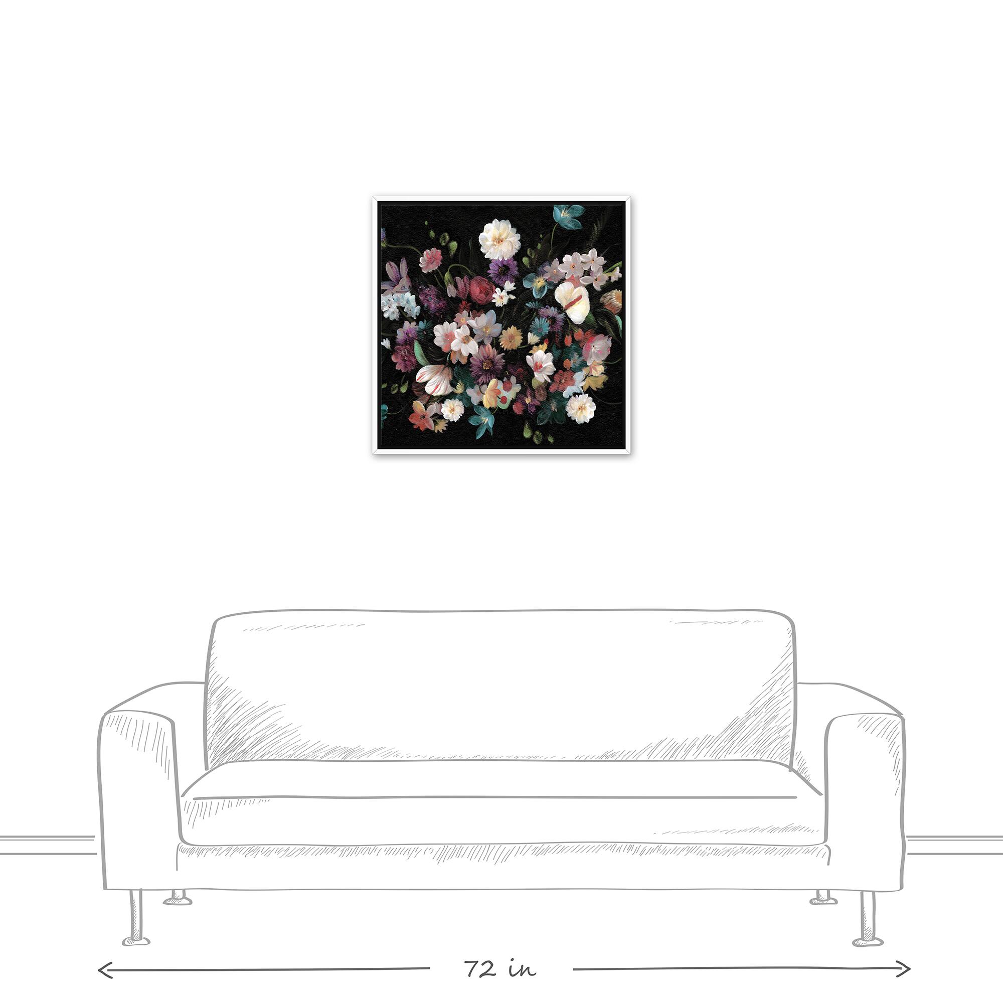 Dramatic Moody Florals White Floating Framed Canvas Wall Art