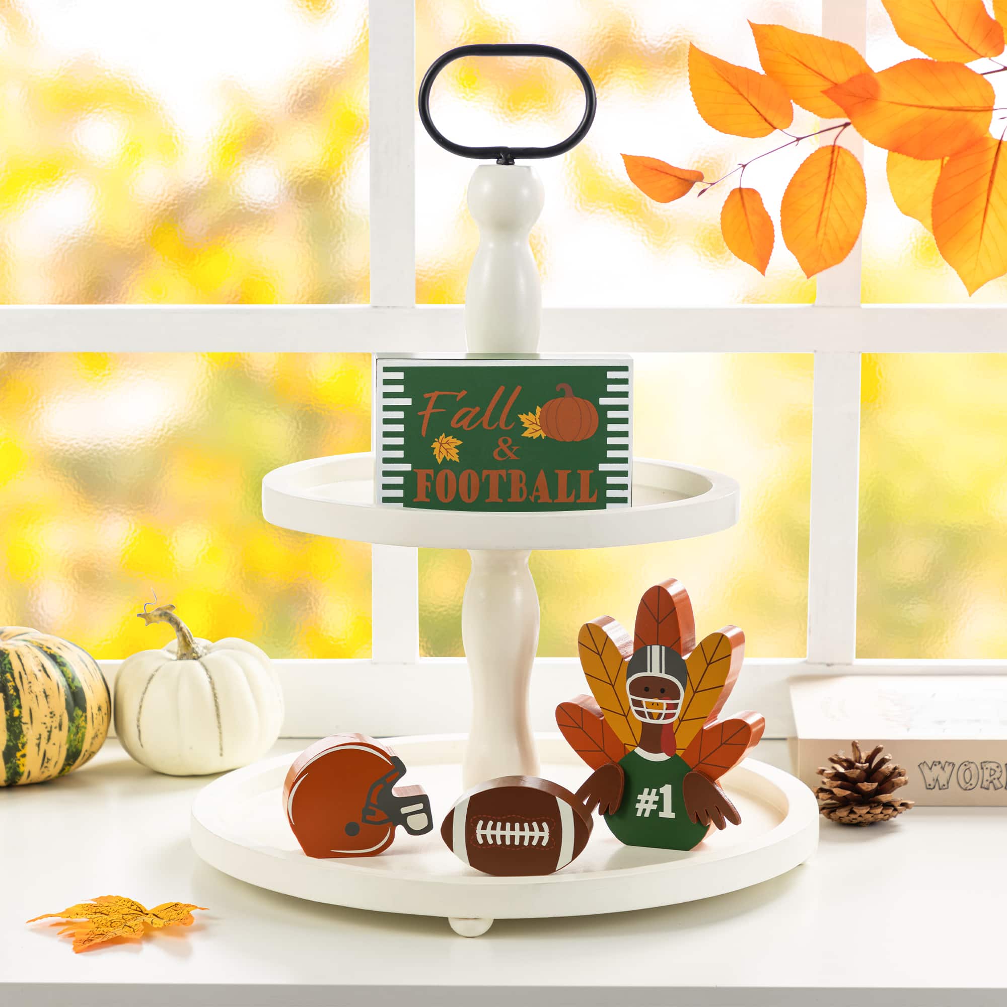 Glitzhome&#xAE; 5.75&#x22;H Thanksgiving Wooden Turkey Table Decor Set