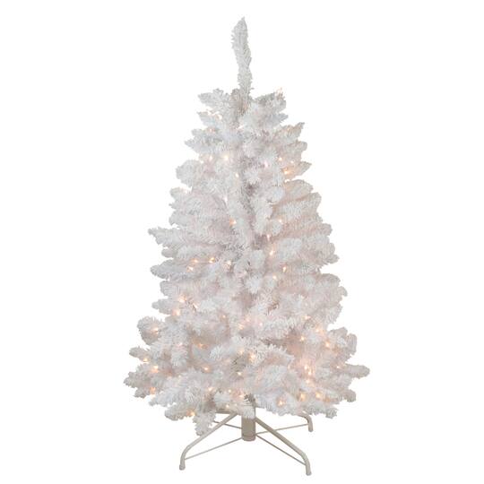 4ft. Pre-Lit Slim Flocked Artificial Christmas Tree with Clear Lights ...