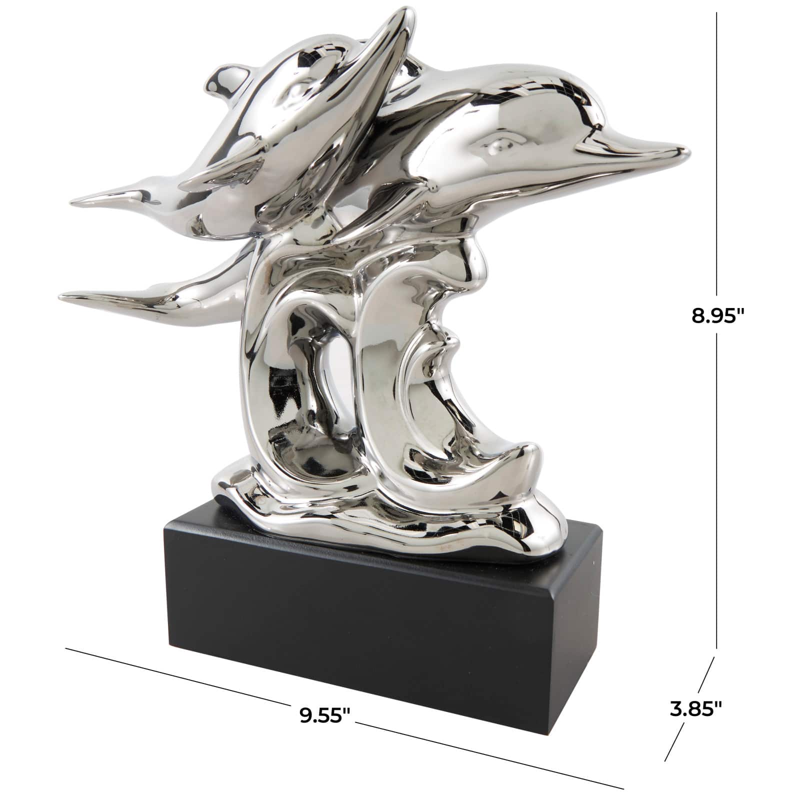 10&#x22; Silver Ceramic Dolphin Sculpture