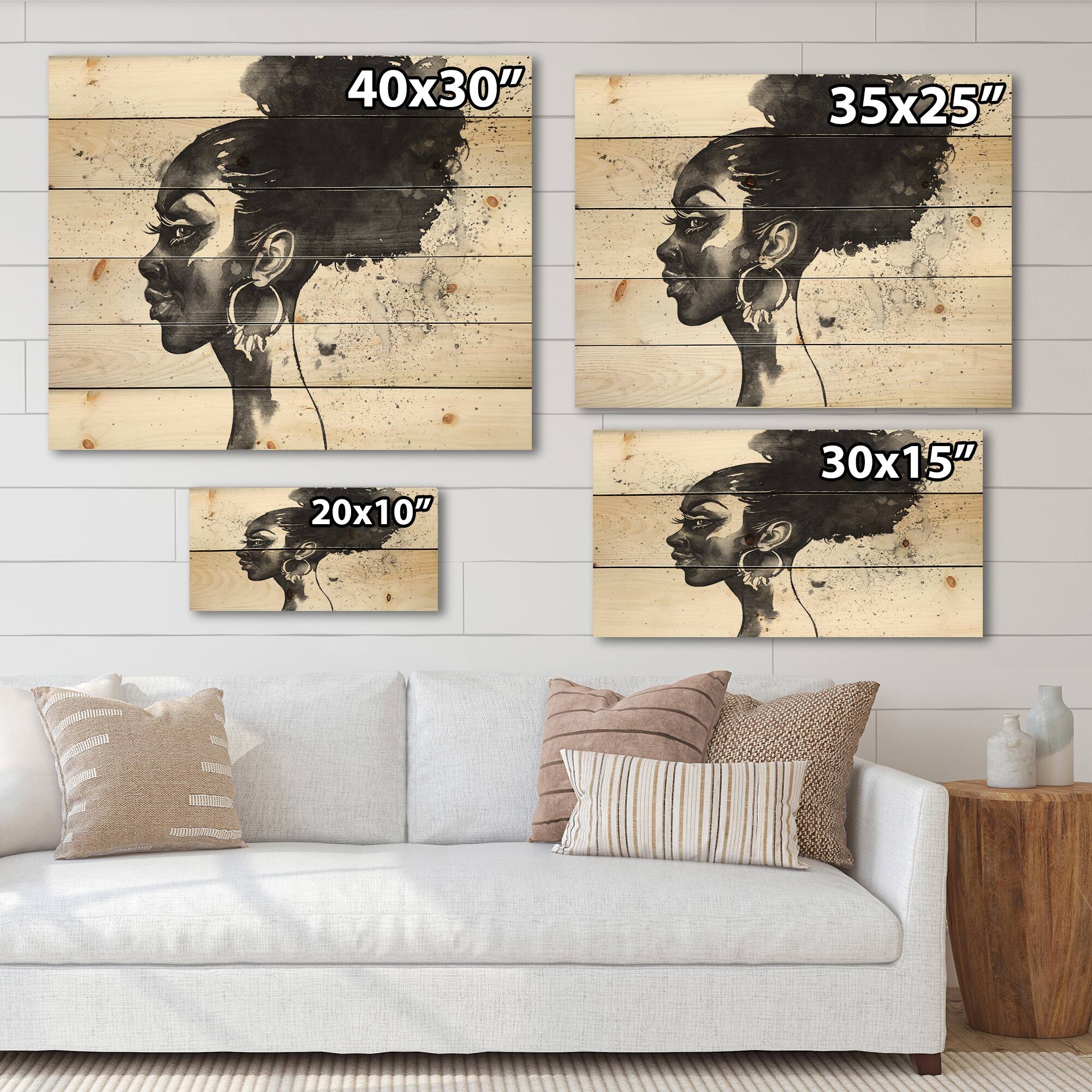 Designart - Monochrome Portrait of African American Woman I - Modern Print on Natural Pine Wood